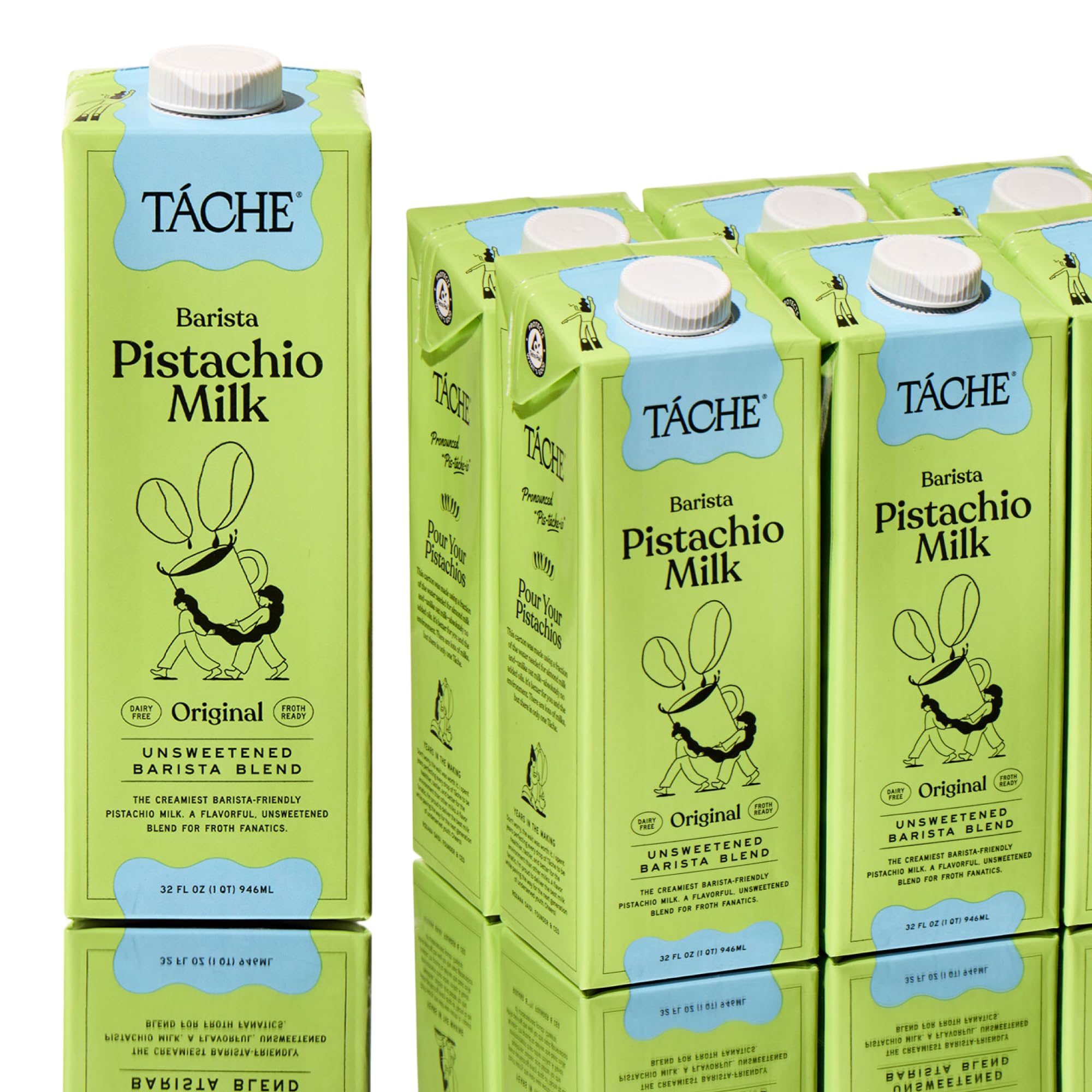 Táche Unsweetened Barista Pistachio Milk, Plant-Based Pistachio Creamer for Coffee and Lattes, Frothy, Vegan Pistachio Cream with No Added Oil, Dairy-Free Milk Alternative, (32oz, 6-Pack)