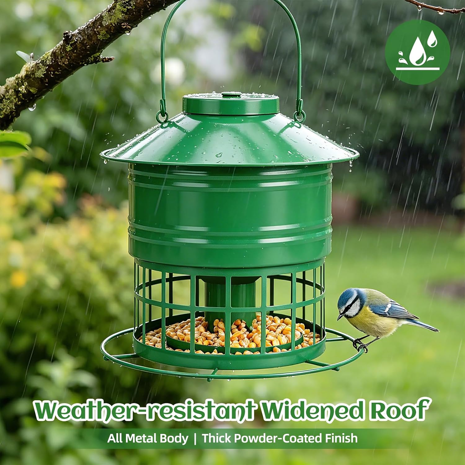 Bird Feeder for Outdoors, Squirrel Proof for Outside 10LB Large Capacity Metal Wild Bird Feeder with 32 Feeding Ports, Hanging Birdfeeder for Cardinals, Bluebirds, Finches (Green)