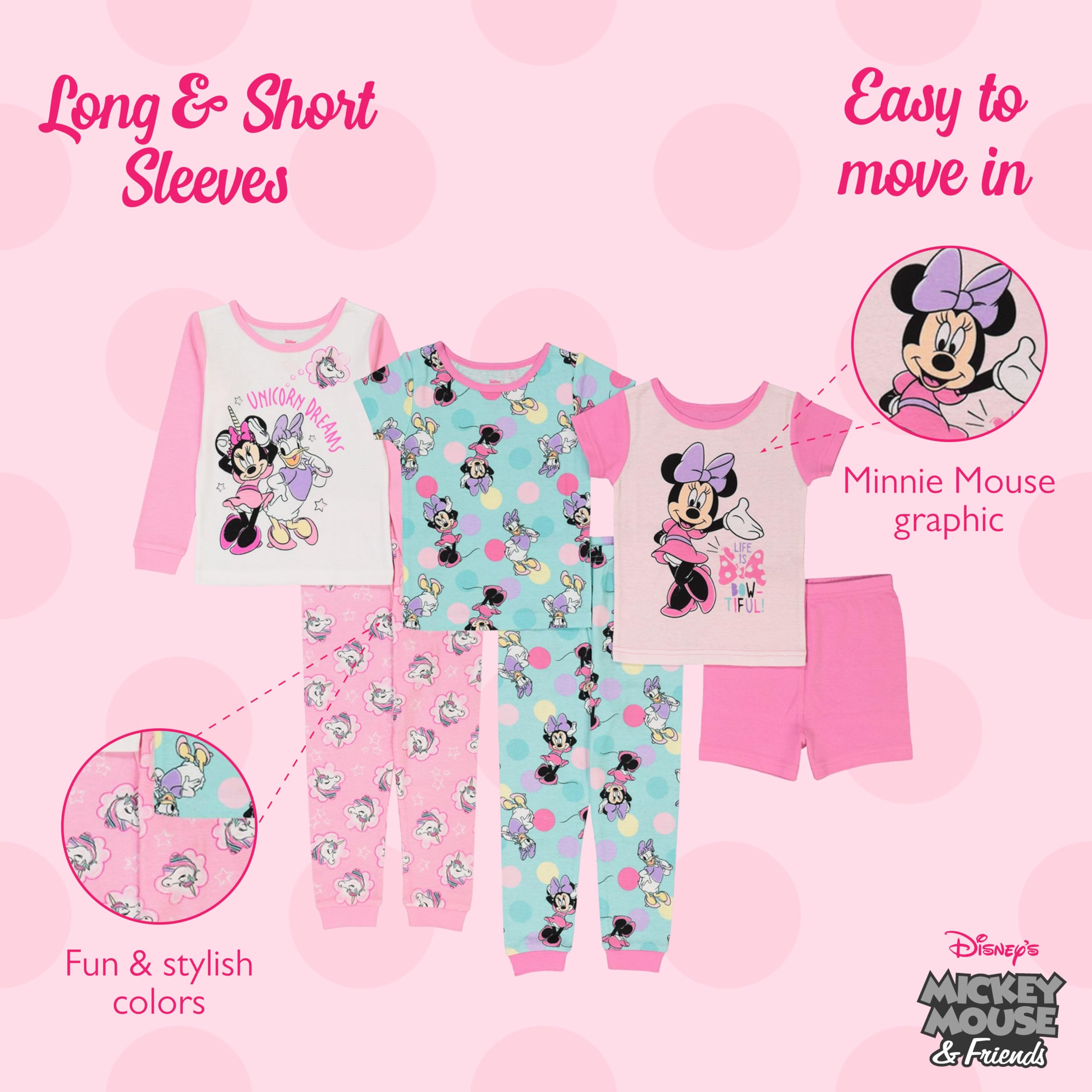 Disney Unisex-child 6-częściowy zestaw piżam bawełnianych o dopasowanym kroju, miękka i urocza dla dzieci