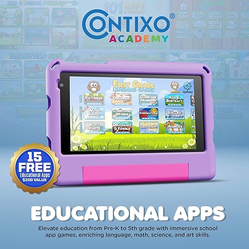 Miniatura 4 de Contixo Tablet A7 para niños con 14 aplicaciones, Lingokids y épico, pantalla HD de 7 pulgadas, Android 15, controles parentales, WiFi,