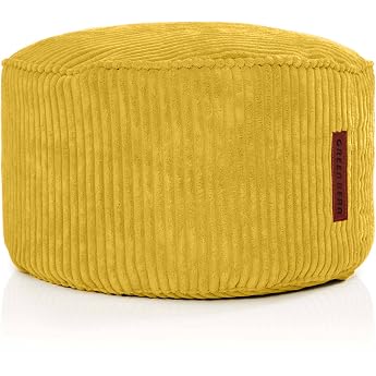 Green Bean  Indoor Stool Pouf 45 x 25 cm EPS Bead Filling & Corduroy Fabric Cuddly Soft Washable Indoor Floor Cushion Lounge Cushion Seat Cushion Relaxing Chair for Children/Adults Yellow