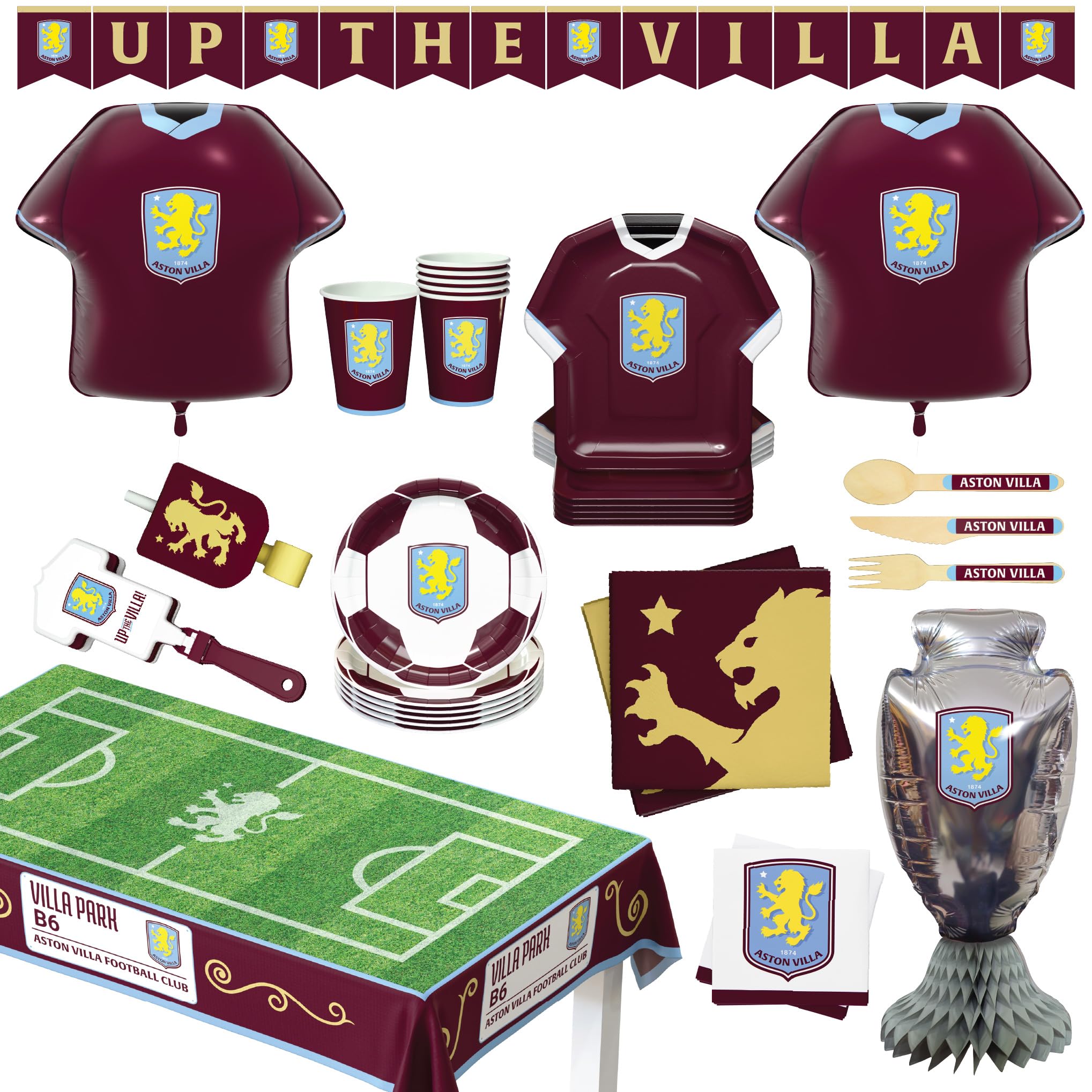 Aston Villa Football Club Official Licensed 77-Piece Party Supplies Kit for 6 Guests, Perfect for Birthday & Matchday Celebrations โ image 1