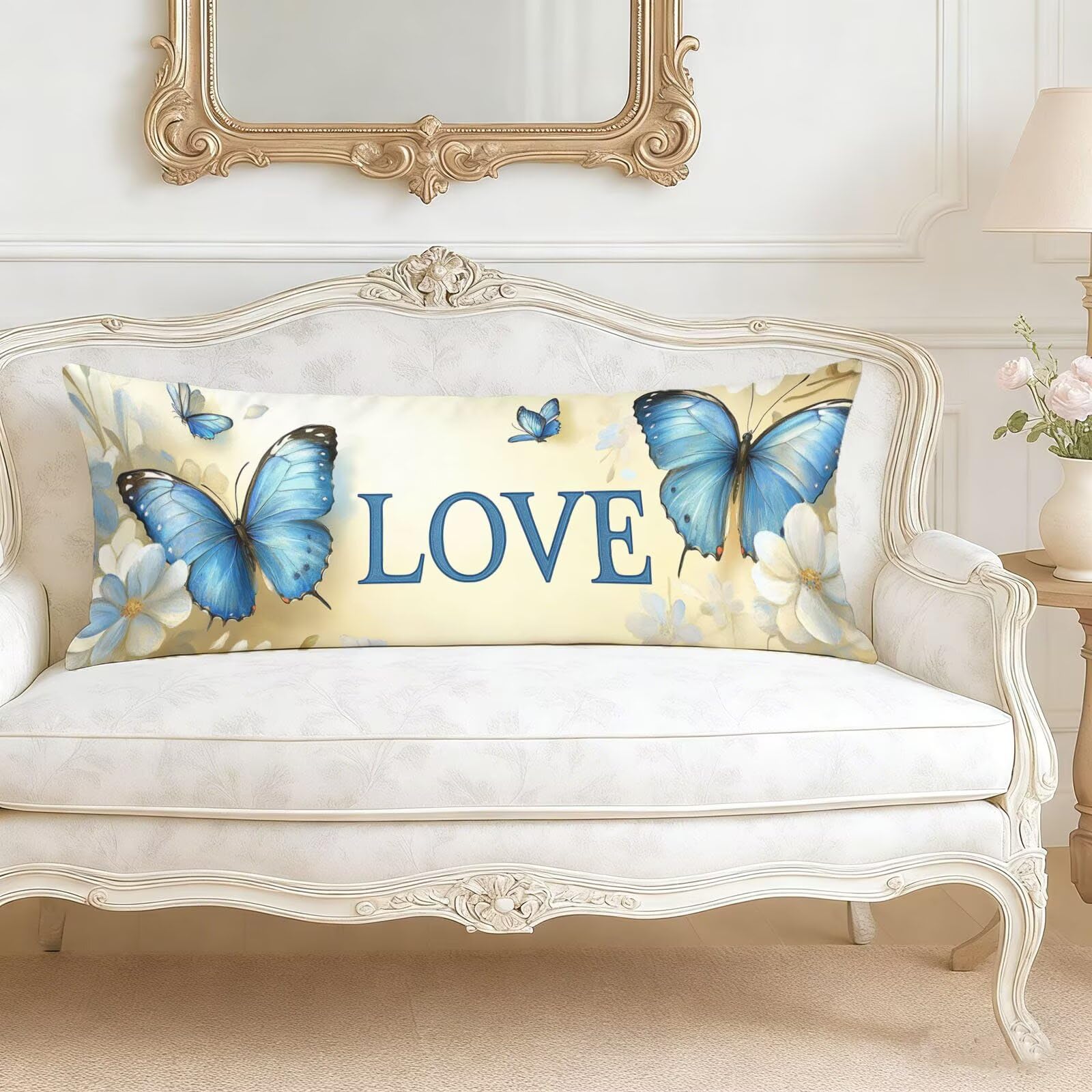 Niebieskie poszewki na poduszki 60 x 180 cm, w rozmiarze king size, kremowe, na całe ciało, aksamitne, dwustronne, do sypialni, na kanapę, łóżko, dekoracyjna poszewka na poduszkę w0-1232