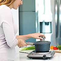 Vista 7 de OVENTE Quemador individual infrarrojo para encimera, placa eléctrica de 1000 W con placa de cocina de vidrio cerámico de 7.5 pulgadas, ajuste