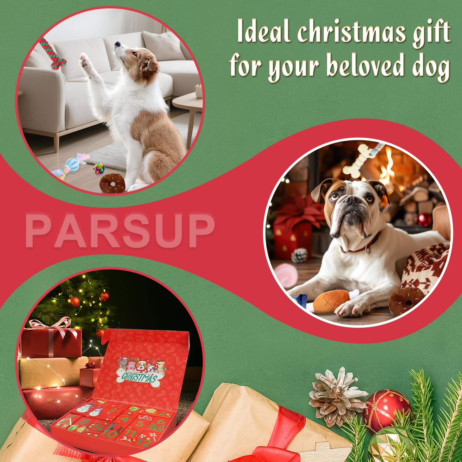 Calendrier de l'Avent 2025 pour chien, jouet de 12 jours, calendrier de Noël avec cordes à mâcher, jouets couineurs, jouets de dentition pour Noël, petit et grand chiot