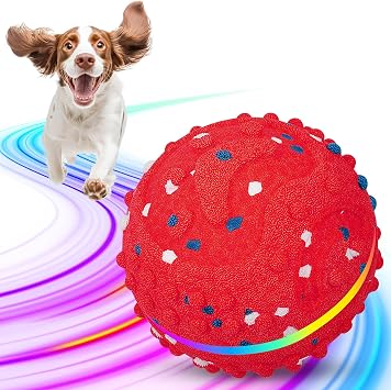 Interactive Dog Toys Ball, Self-Rolling & Bouncing Ball with RGB Colorful Lights to Keep Them Busy, 3-in-1 Interactive Mode, E-TPU Material, Type-C Charging, Moving Dog Toy for Dogs Puppies Red