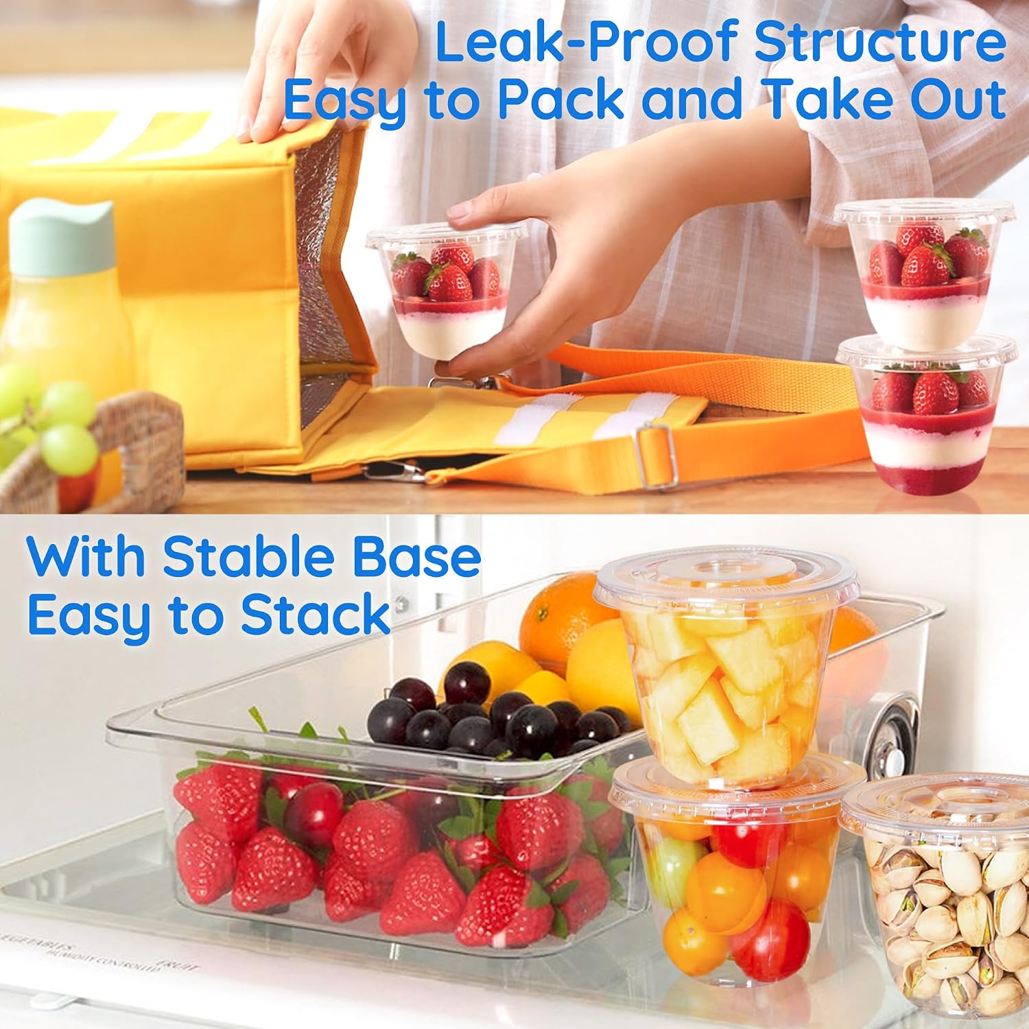 Plastic Cups with Lids - 9 Oz Dessert Cups with Lids, Disposable Cups with Flat Lids No Hole for Ice Cream, Pudding, Cake, Snacks Smoothie, Fruit, Dessert, Yogurt Parfait - 50 Park
