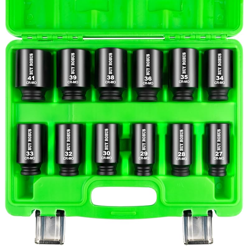 Jogo de Soquetes de Impacto Longos BUYROBUS com Encaixe de 12,7 mm, 6 Pontos, Métricos e em Aço Cromo-Molibdênio, 12 Peças