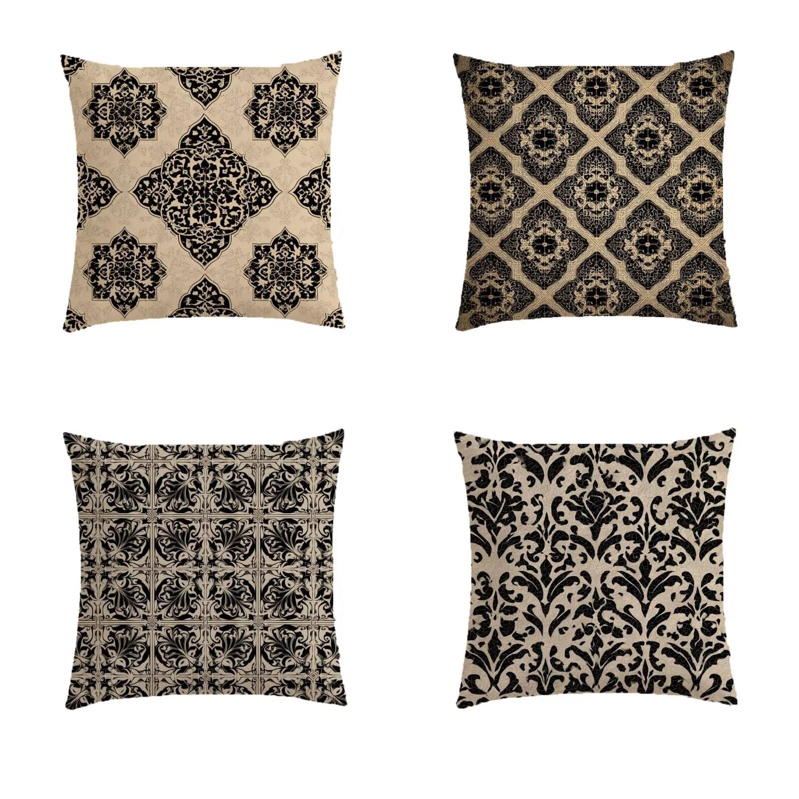 Housse coussin exterieur géométrique lin premium étanche pour décoration