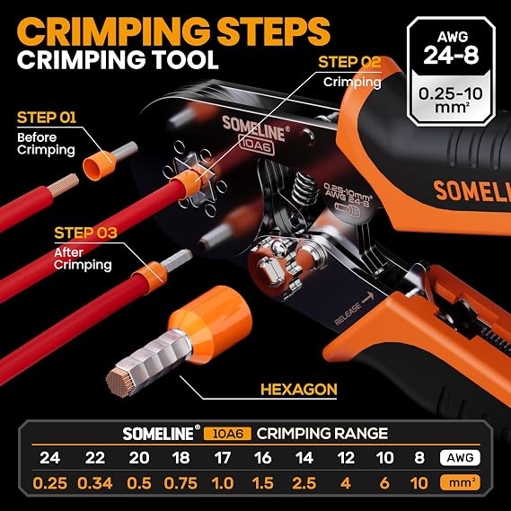 SOMELINE Hex Ferrule Crimping Tool Kit, 36 Sizes 1775 PCS, 24-8 AWG Crimper | Insulated, Non-insulated & Twin Wire Ferrule Terminals, with Automatic Wire Stripper, for Cables, Car Audio & DIY Electronics
