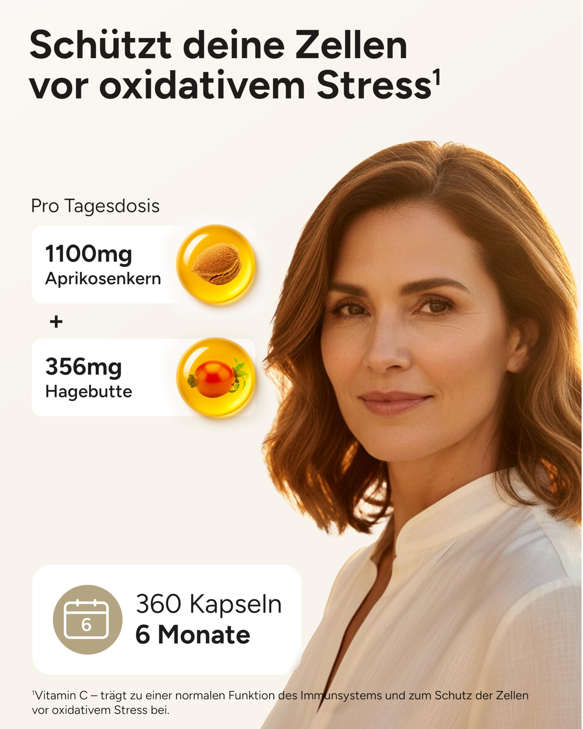 360 Aprikosenkerne Kapseln mit 1100mg Aprikosenkern-Extrakt pro Tag (2 Kapseln) - enthält natürlicherweise unstandardisiertes Vitamin B17 + pflanzliches Vitamin C aus Hagebutte - 6 Monatsvorrat