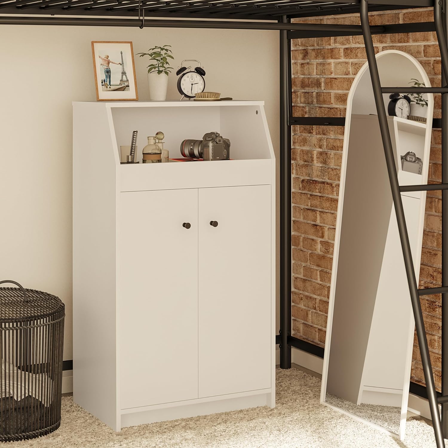 White High-Density Fiberboard 2 Door Storage Tower
