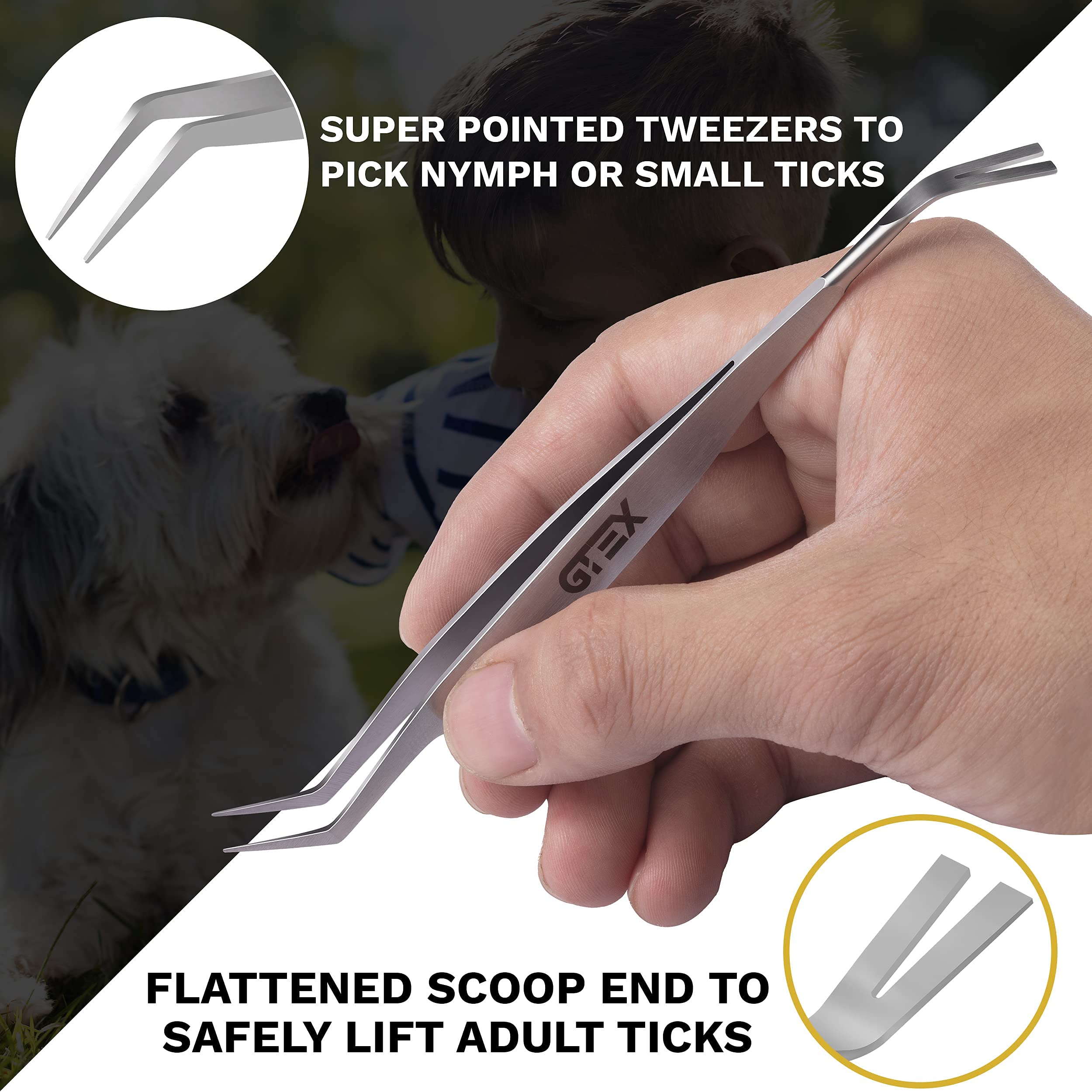 Pinzette Per Rimuovere Zecche GTEX | Doppia Punta Per Umani E Animali | Acciaio Inox | Include Guida Dimensioni - Foto 4