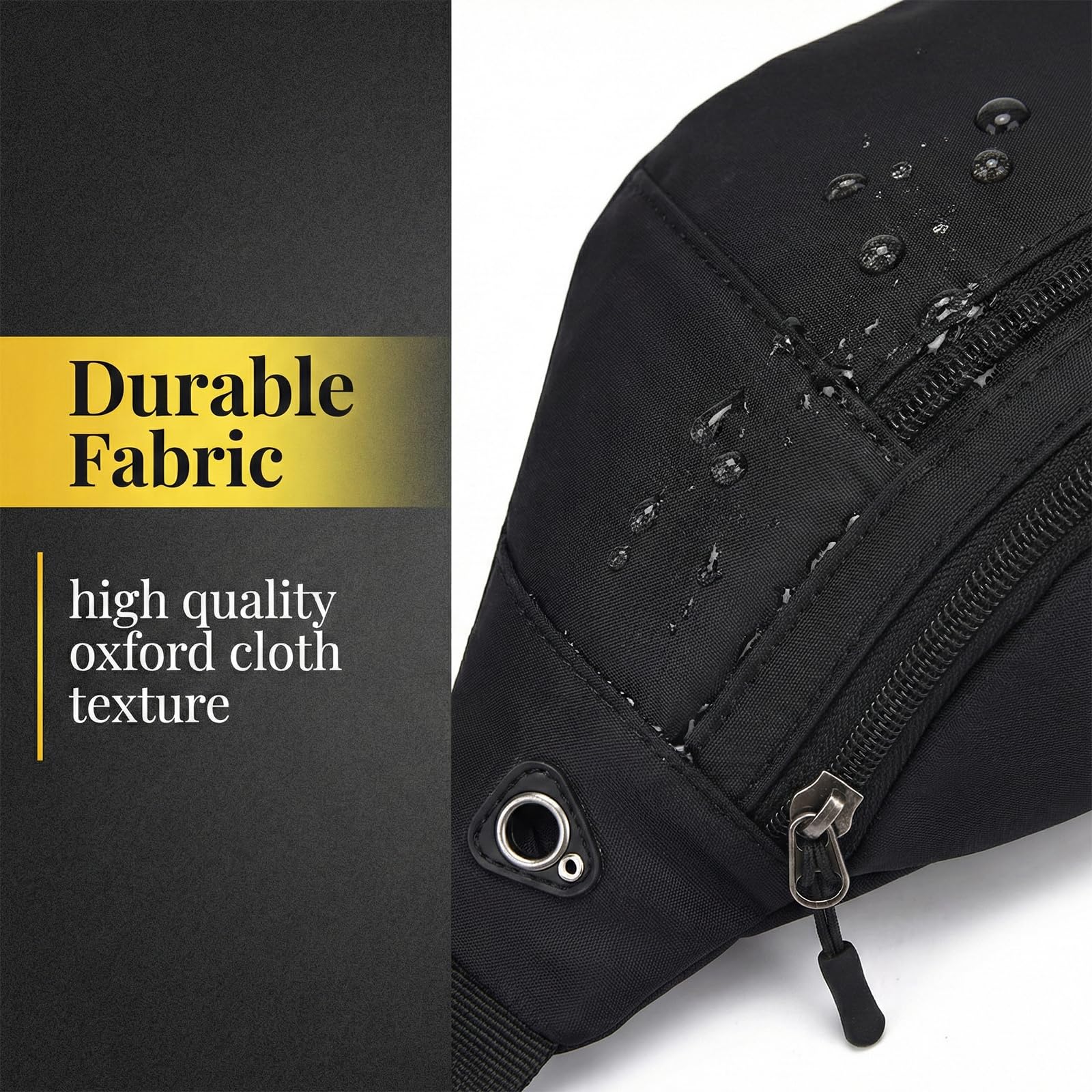 Sac Banane Noir Imperméable à Bandoulière Ajustable, pour Voyage Shopping et Quotidien