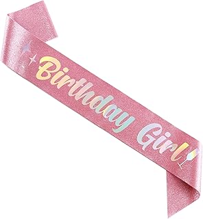 MGJSRNH Birthday Girl Sash for Women,Pink Glitter Satin Iridescence Foil Sash for Girls,Happy Birthday Princess Decorations Supplies,Sweet 16,18,21,30,40,or Any Other Birthday Party