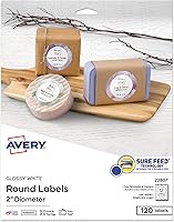 Avery 22807 Glossy White Round Labels, 2 Inch Diameter, 120 Pack - Sure Feed, Easy Peel, Laser & Inkjet Compatible