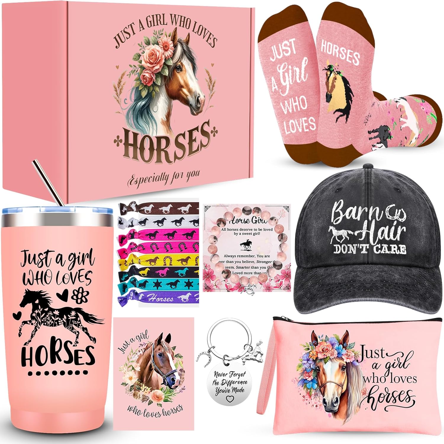 Horse Lover Gifts for Women Girls, Horse Stuff Cool Gifts for Horse Lovers with 20 Oz Tumbler Baseball Hat Socks Makeup Bag Bracelet Keychain Hair Accessories for Birthday, Christmas Gifts