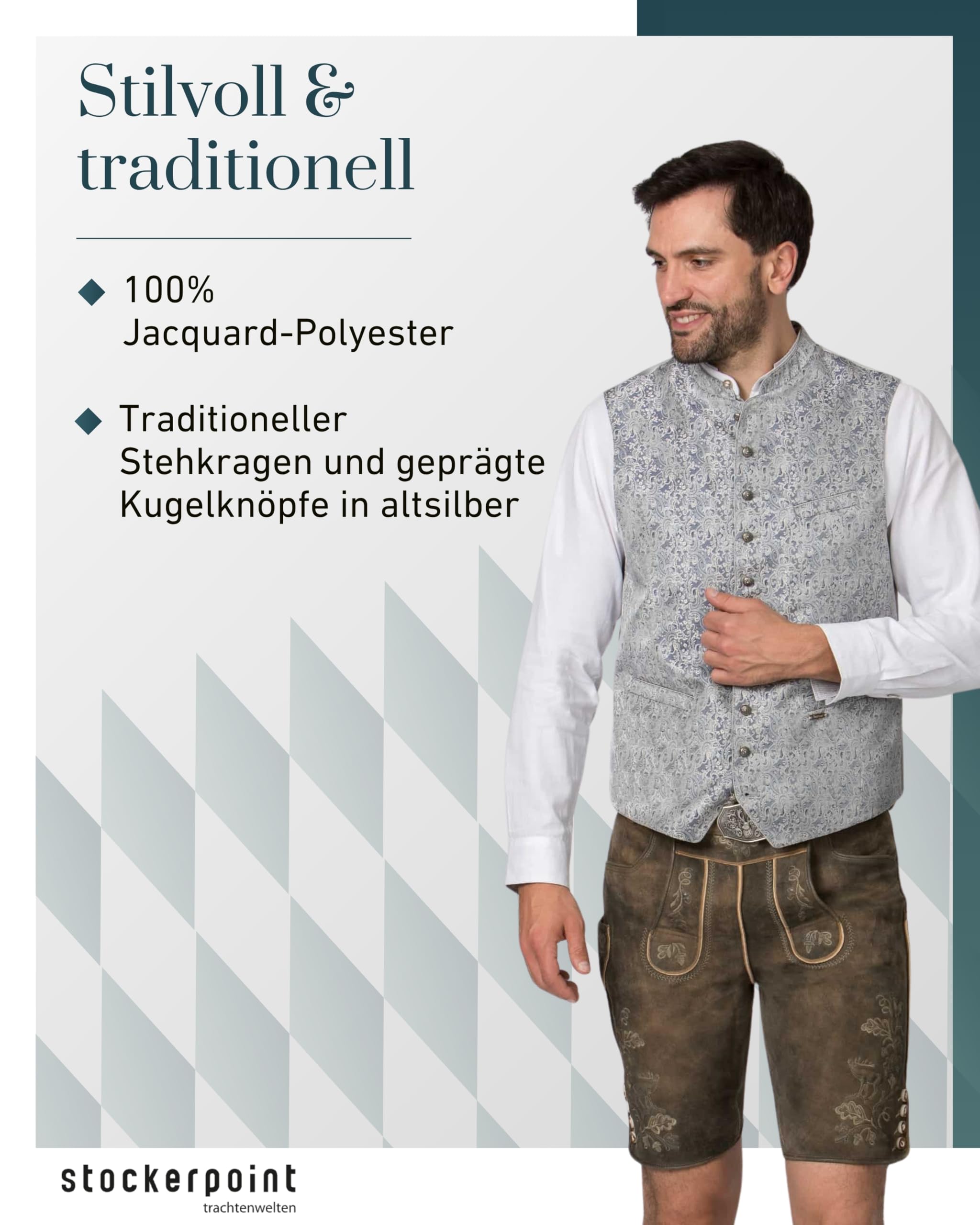 Stockerpoint Herren Trachtenweste Ramiro I Größen 44-60 I Traditionelle & hochwertige Weste mit verstellbarem Riegel I Perfekt für Trachten & Festlichkeiten