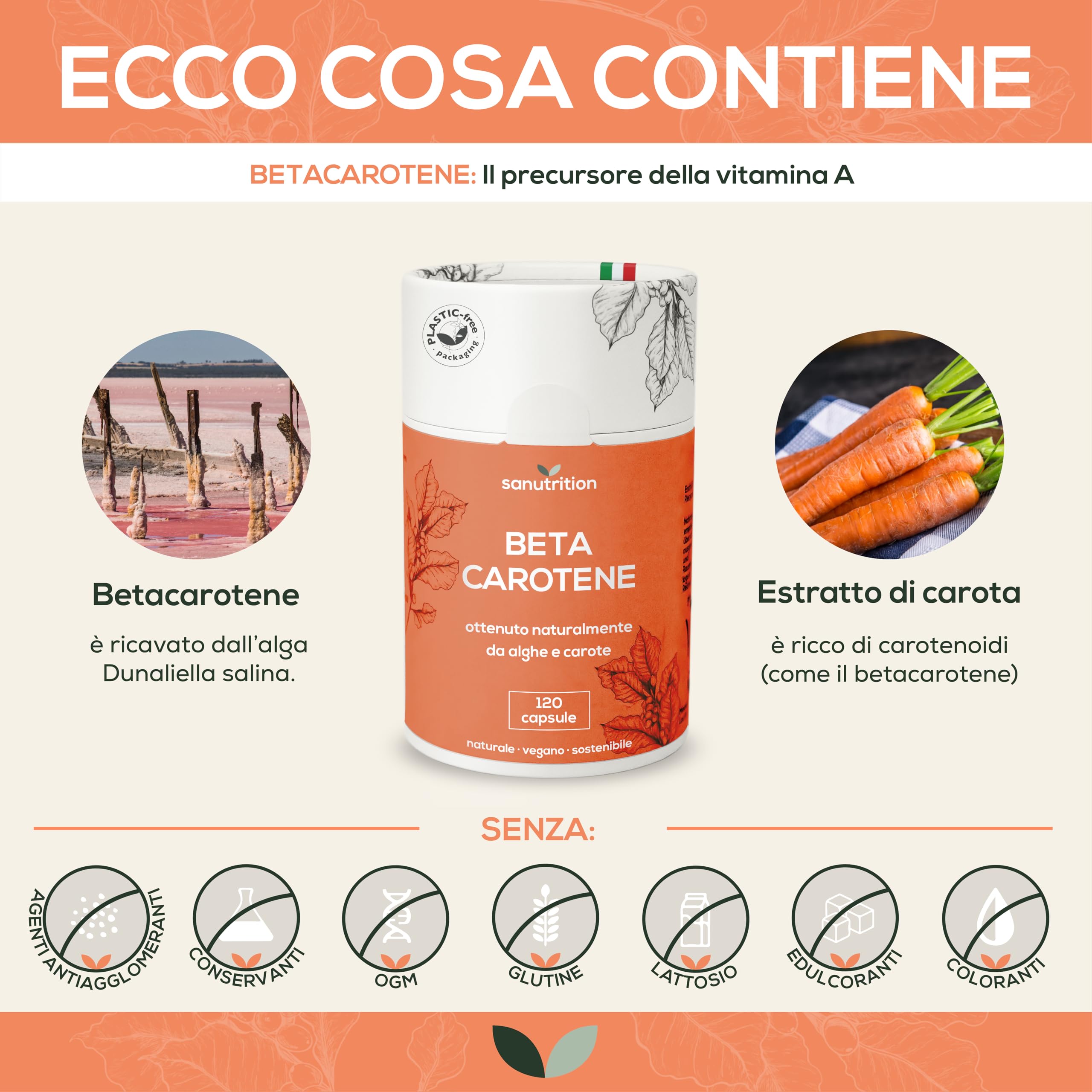 Beta-carotene da alghe 30 mg per capsula | 120 capsule | Altamente dosato | da alga Dunaliella salina ed estratto di carota | Vegan | 100% confezione di carta ecologica