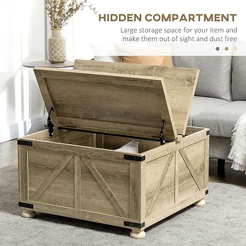 Miniatura 4 de HOMCOM Mesa de centro de granja con almacenamiento oculto en el interior mesa de centro cuadrada grande para muebles de sala de estar mesa central