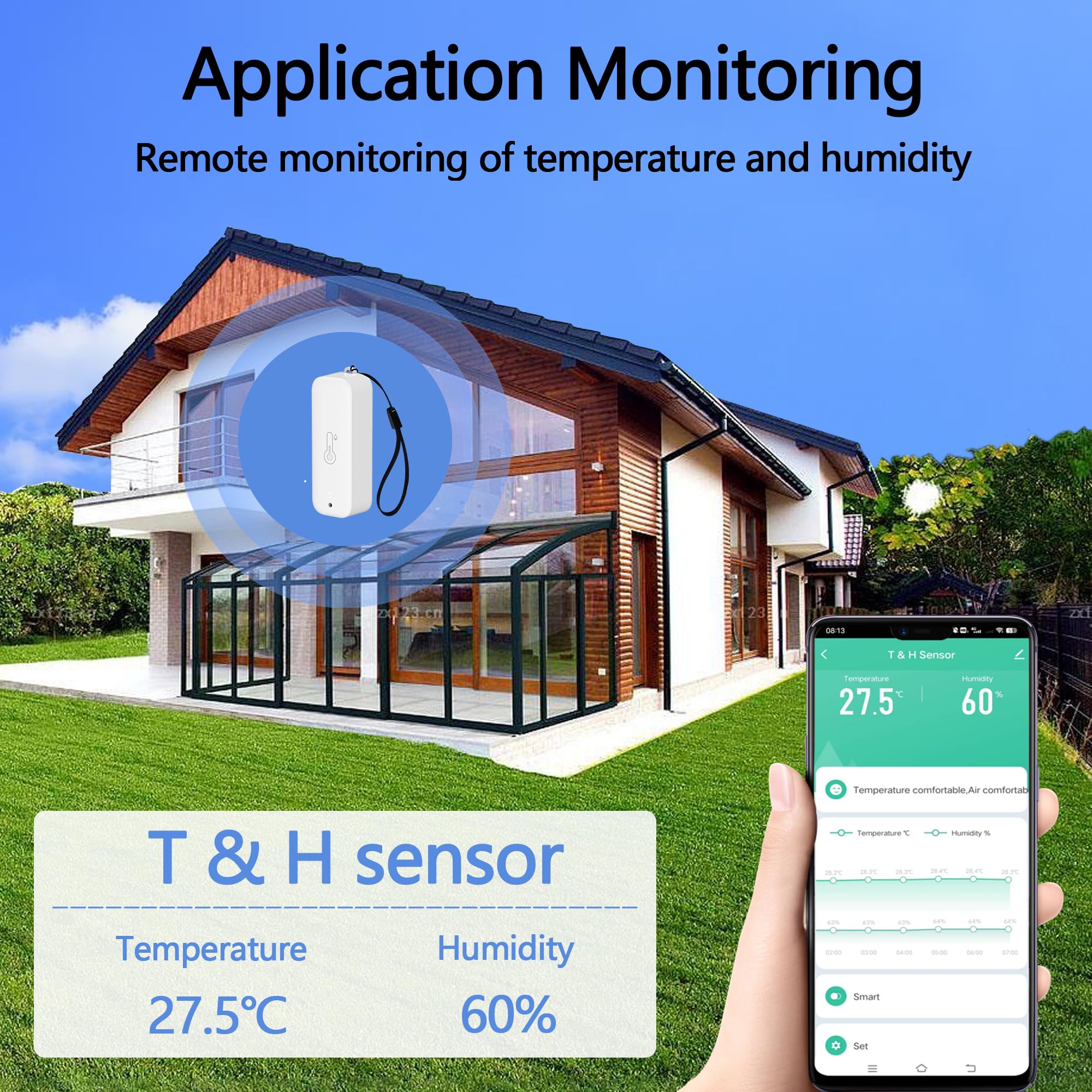 Czujnik higrometru WiFi – bezprzewodowy czujnik temperatury i wilgotności do użytku wewnątrz i na zewnątrz, z powiadomieniem o aplikacji zdalnej do szklarni i domów, biały, 2 sztuki