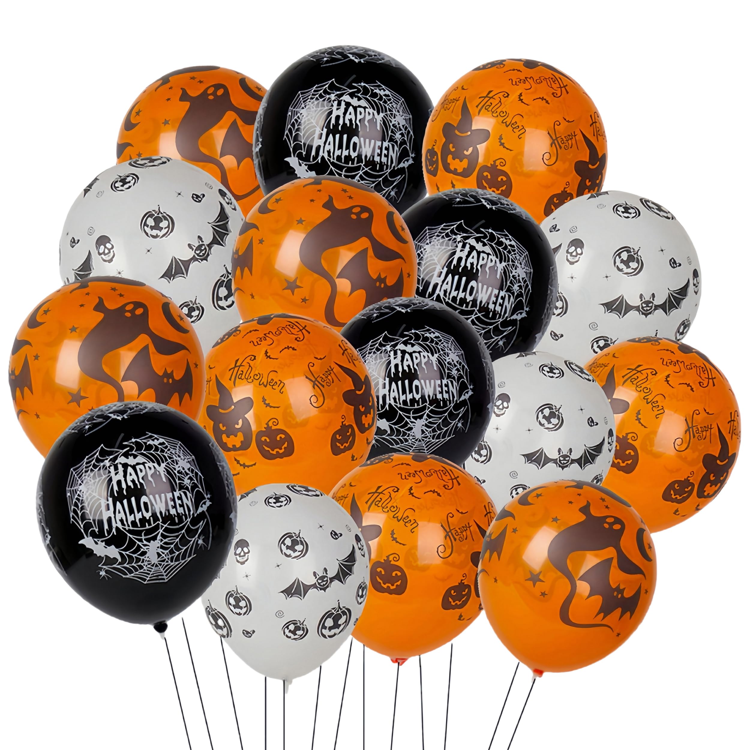 50 Pièces Ballon Halloween, Noir Orange Blanc Ballons Hélium Kit Décor Halloween Ballons Confetti Pour Décorations De Carnaval Fête