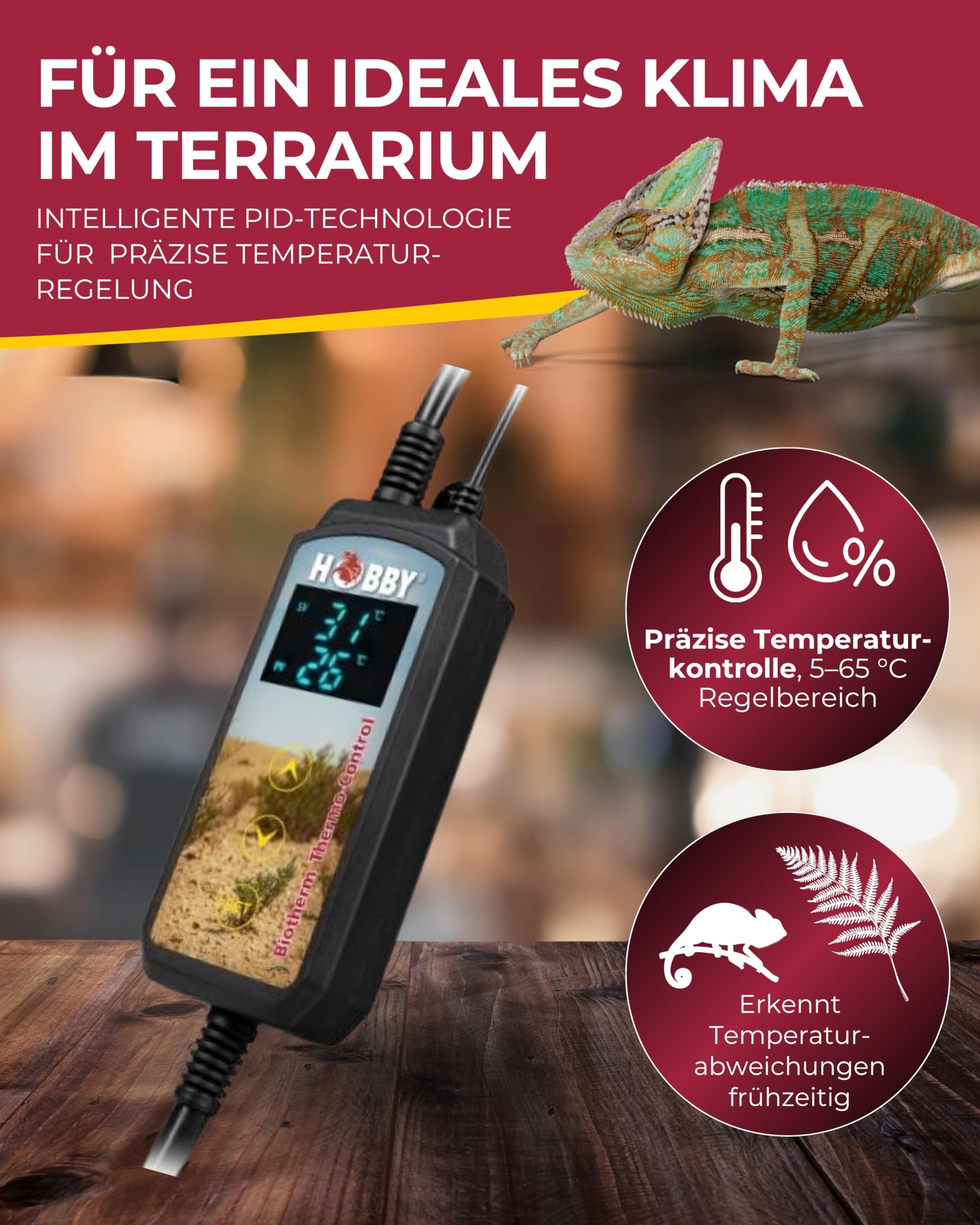 Hobby Terraristik Biotherm Thermo Control I Digitaler Temperaturregler für Terrarien & Aquarien I Präzises Thermostat mit PID-Technologie 5-65°C I Klima-Steuerung für Inkubator & Gewächshaus