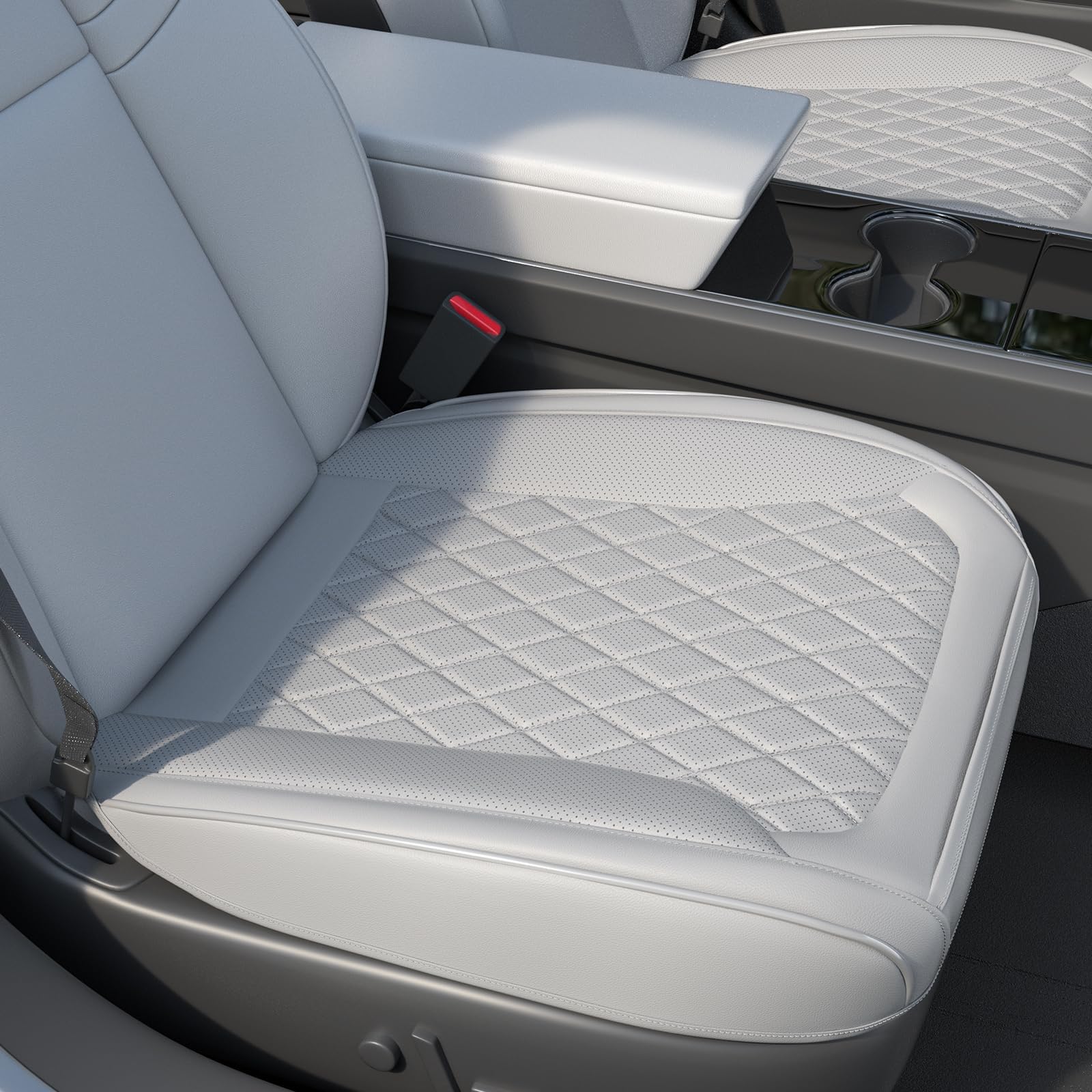 Car Seat Cover Fit for Tesla Model Y/3 Front Bottom Seat Covers Luxury Faux Leather Protector Anti-Slip Full Wrapping Edge Protection Custom Cushion Covers with Storage Pocket(White, 2 Piece)