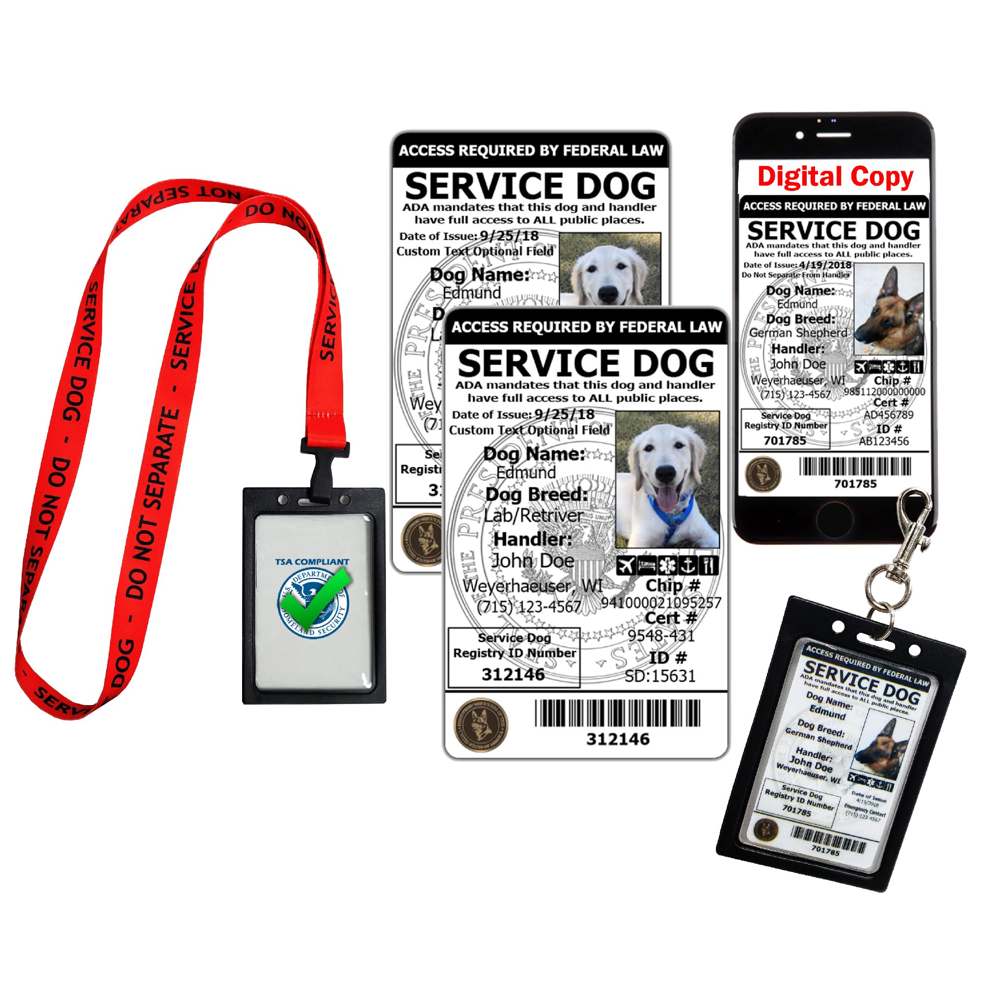 ActiveDogs 2-Pack Service Dog Photo ID Cards with ID Carriers - Includes Free Registration and Digital Copy for Airline Travel - Durable, Quality