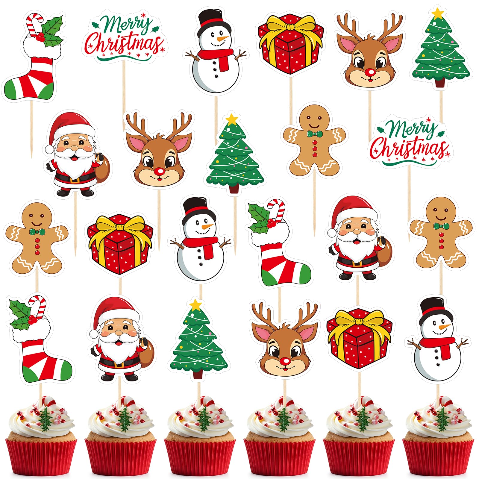 THE TWIDDLERS 100 Kerstmis Cupcake Toppers (10 Ontwerpen) - Decoratie voor Muffins, Taarten, Desserts, Cakes - Kinderfeestjes, Kerstfeestjes