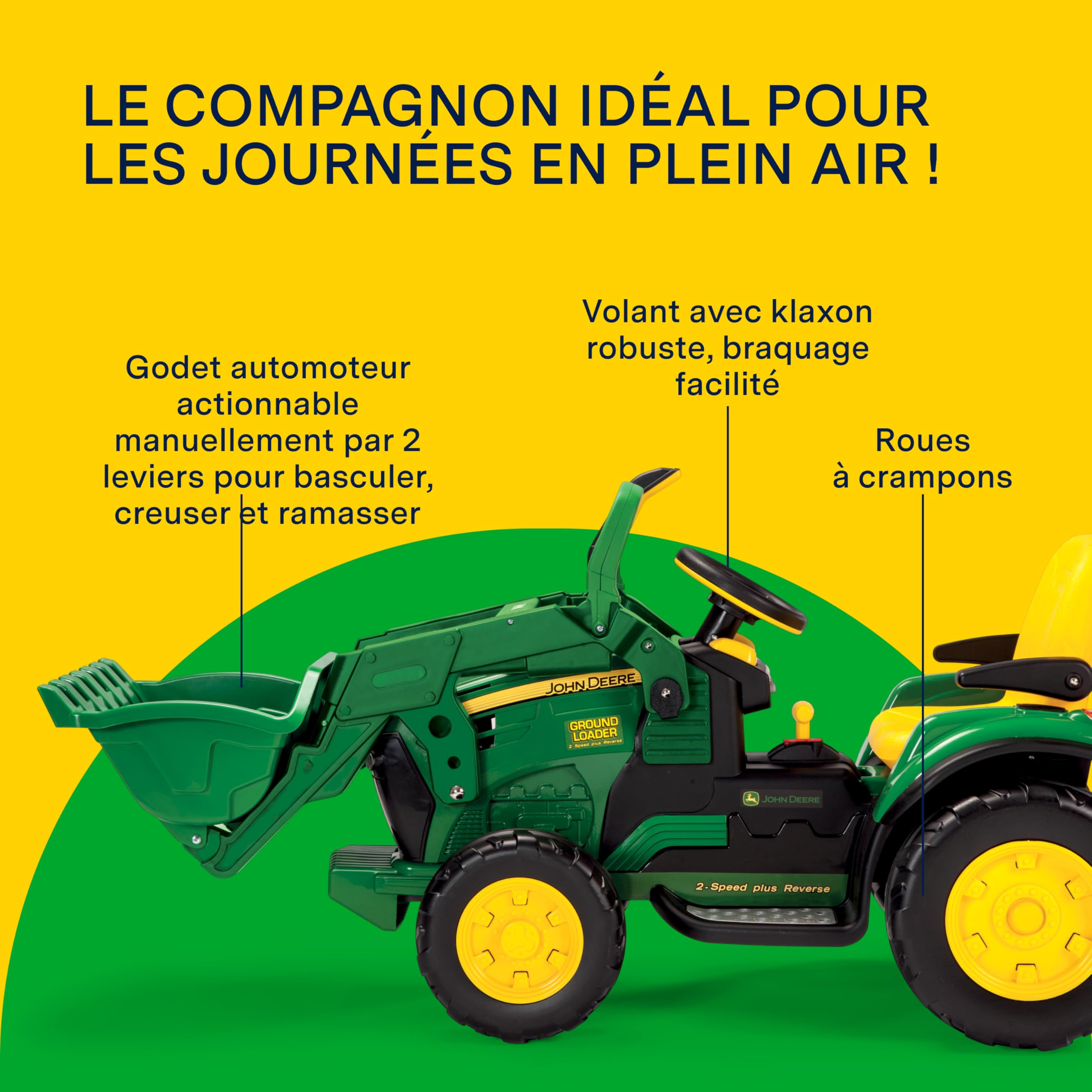 Peg Perego- John Deere Loader Tracteur avec Pelleteuse, OR0068, Vert-Jaune
