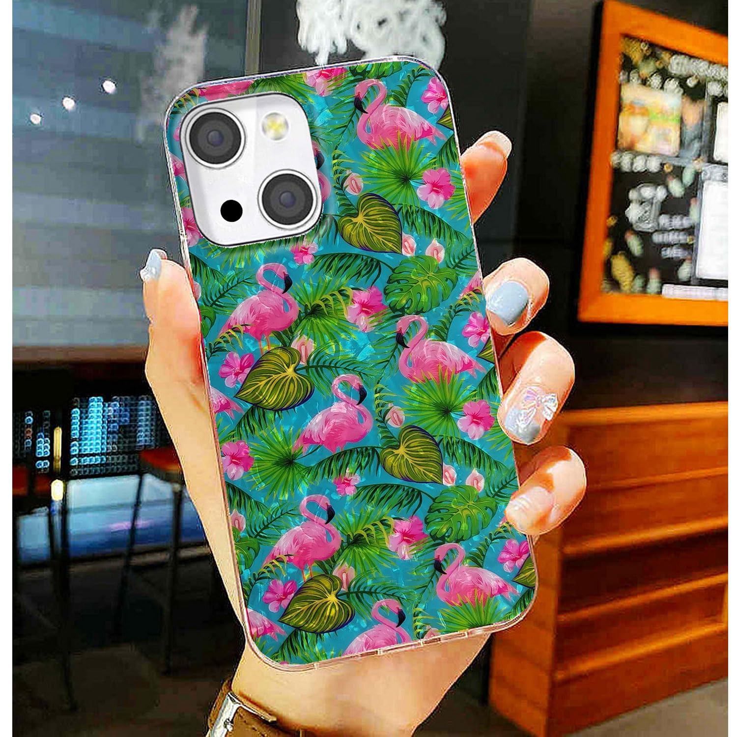 Funda para iPhone 15 para niñas y mujeres, con purpurina nacarada, brillante, suave, TPU, delgada, para iPhone 15 6.1, lindo animal elegante, flor, flamenco, floral, rosa