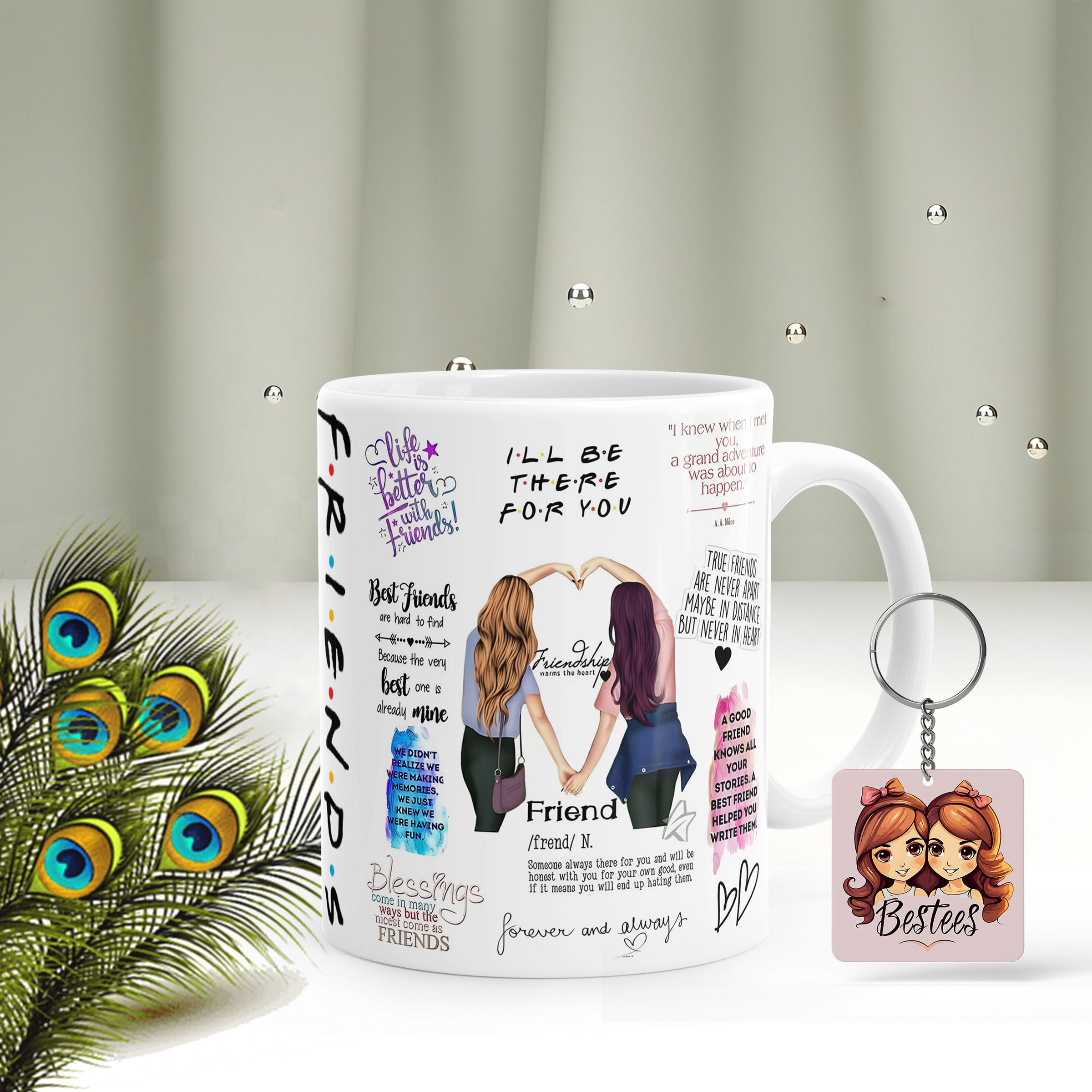 Gift Arcadia"The Friends Coffee Mug with Keychain for Girl Bestfriend| Gift for Friends, Sister| Friends Mug, Friendship Day Gifts for Girl, Women, Birthday Gift 330ML Pack 0f 2 (FD-4)-image-15