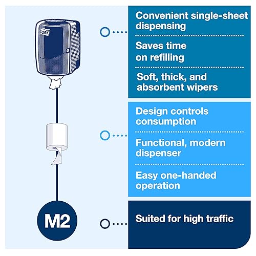 Miniatura 7 de Tork - Dispensador de toallitas de papel de alimentación central, M2 + recarga, color blanco, 6 x 305 hojas