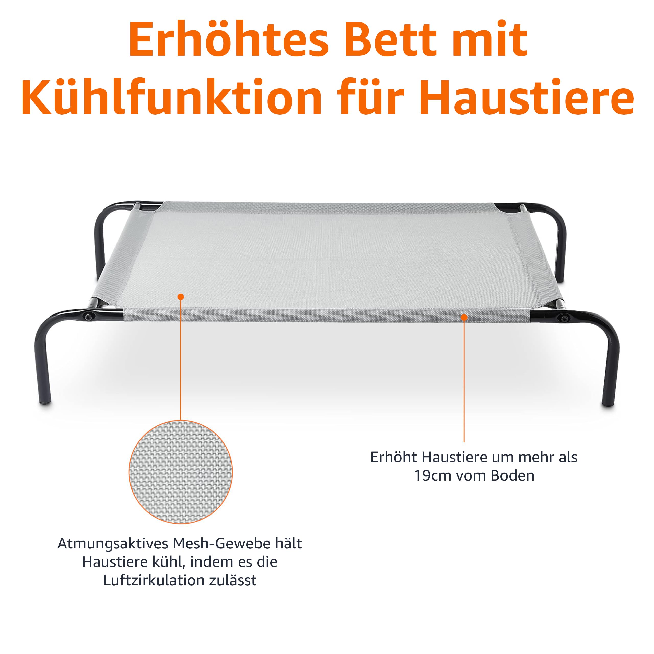 Amazon Basics Kühlendes erhöhtes Hund Haustierbett, M, Grau, L 110 x B 65 x H 19 cm