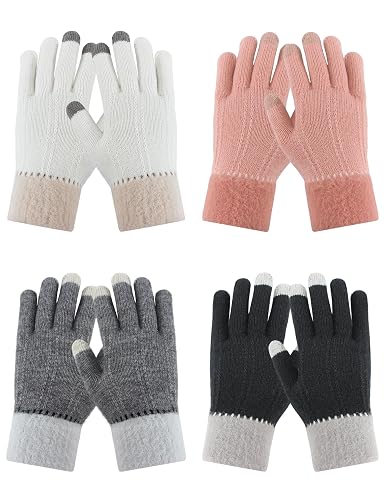 PKWEEN 4 Pairs Winter Gloves Fleece Lined Touchscreen