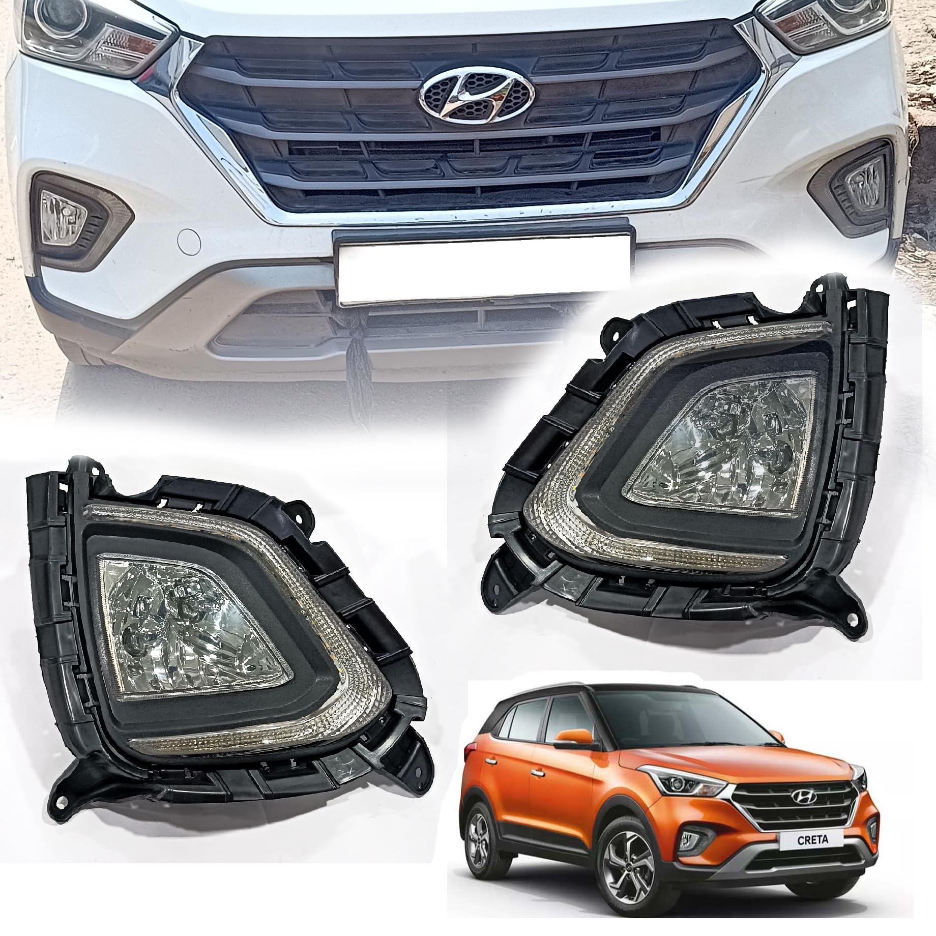 Autopearl Car Fog Lamp Light Set Compatible with- Creta (Set of 2)