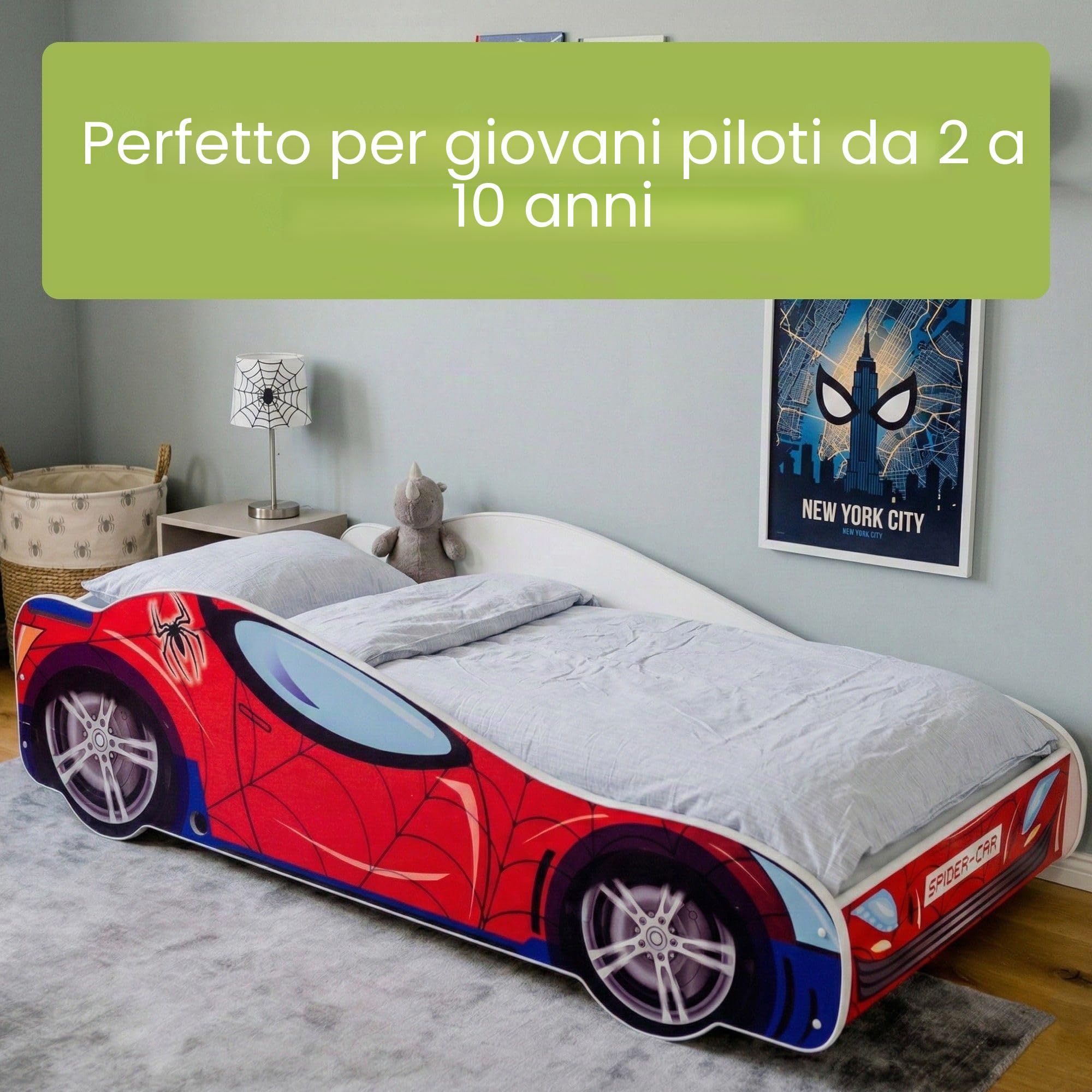 Kids Collective Letto per bambini, letto per ragazzi, 70x140 | 80x160 con anticaduta | Letto da gioco per bambini pilota da corsa da 3 a 10 anni