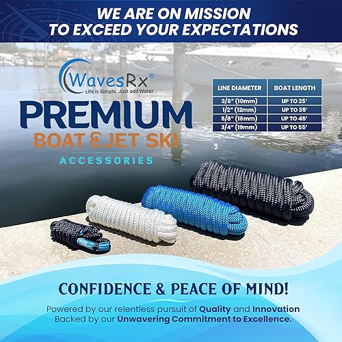 Miniatura 6 de WavesRx Líneas de muelle de alta calidad de 38 pulgadas x 15 pies (4 unidades) para barco y pontón  Cuerdas de nailon trenzado doble para
