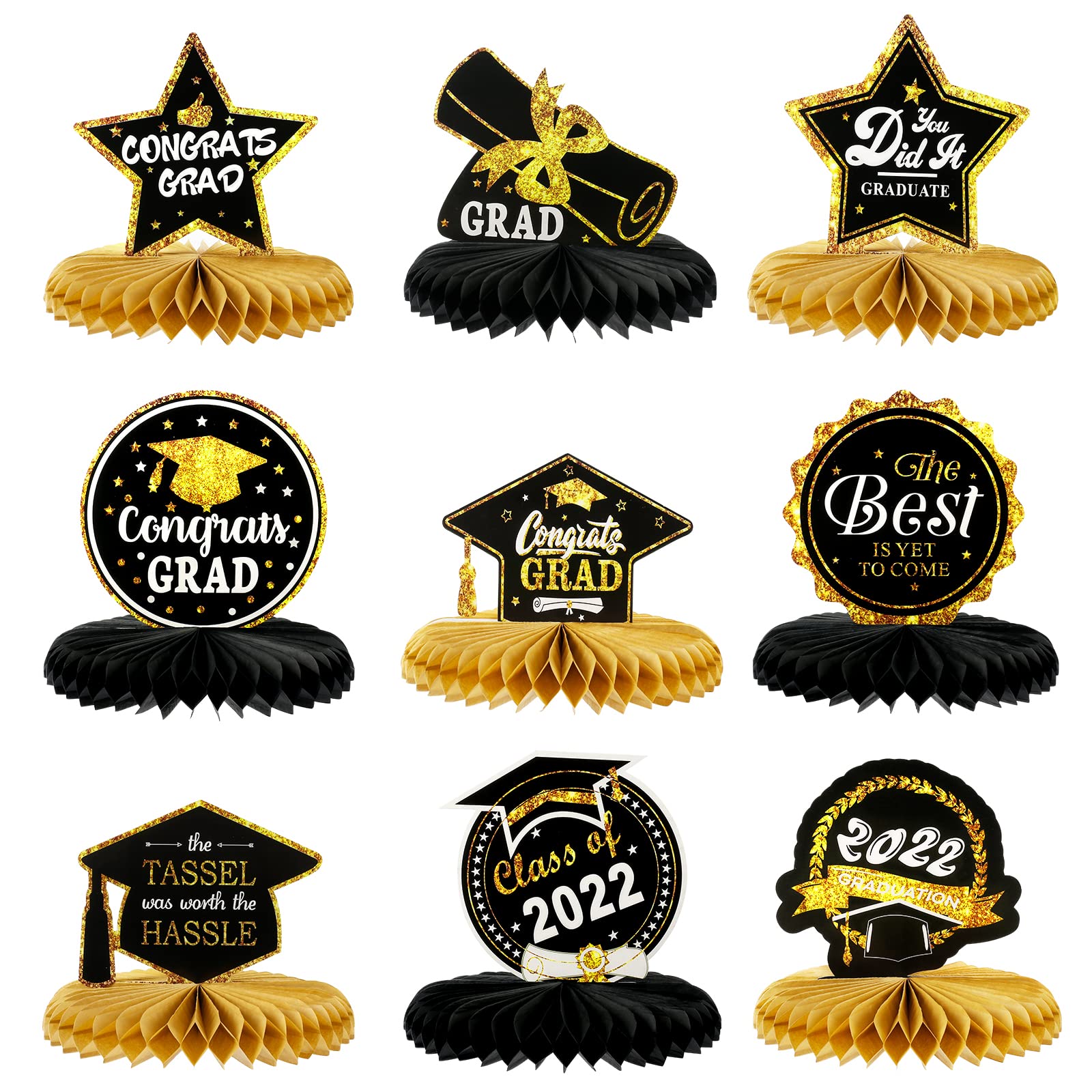 Buy Graduation Centerpieces for Tables 2022 Gold and Black, Graduation