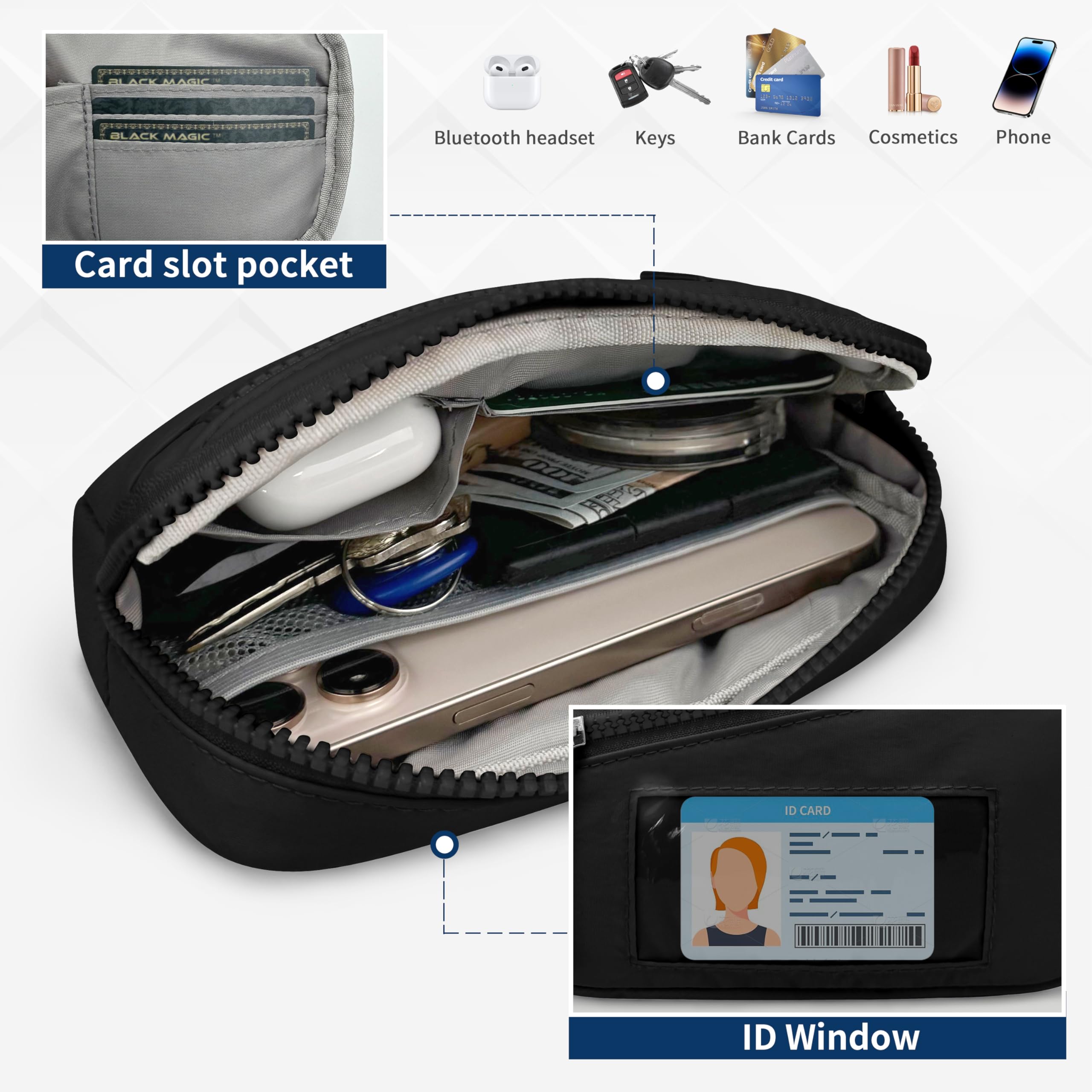 PASMAN Nylon Wristlet Clutch Wallet Purse With Crossbody for Women, RFID Blocking,Credit Card Holder Phone Organizer for Travel or work (black)