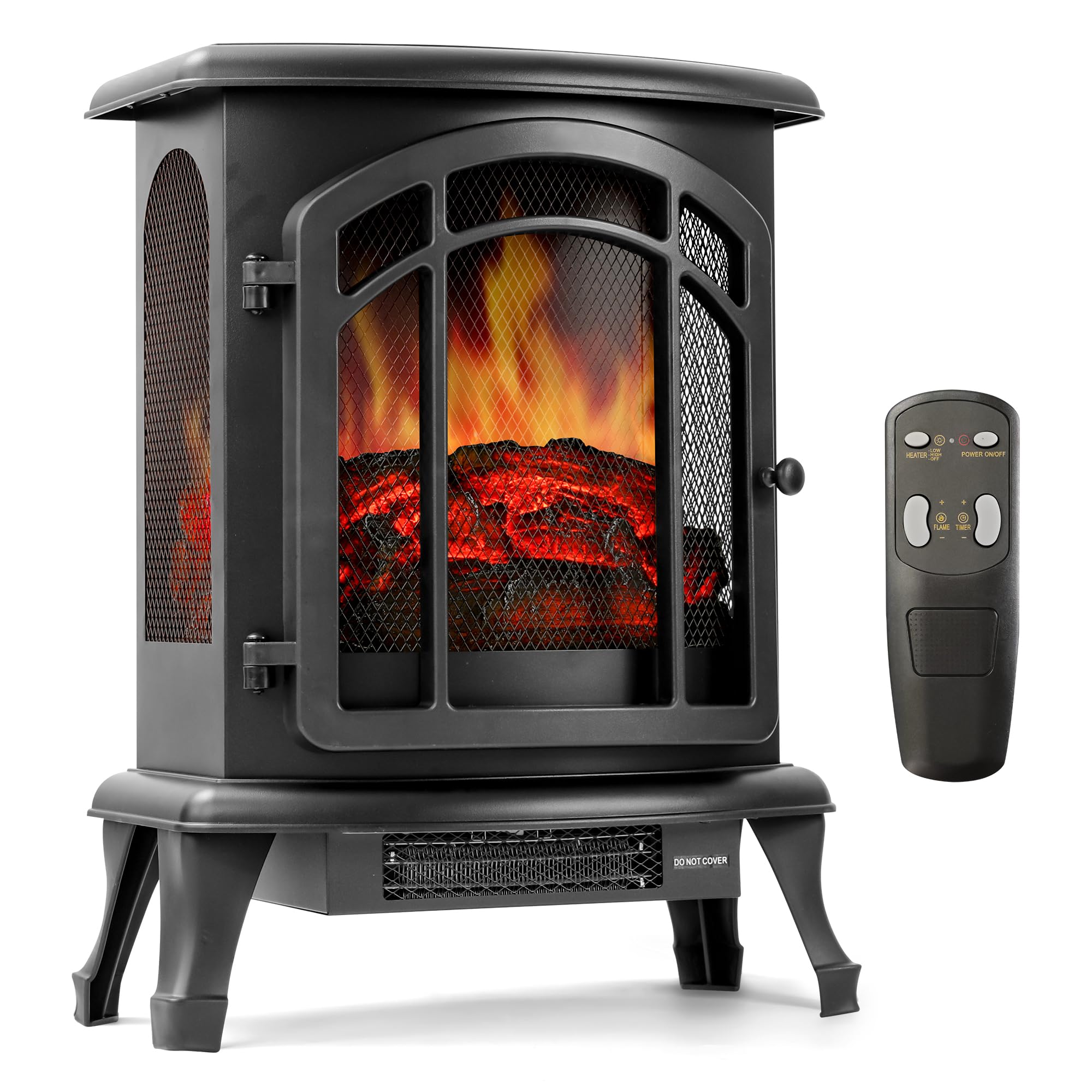 24" Electric Fireplace Heater - Freestanding Fire Places Electric Fireplace Stove with Realistic LED 3D Flames and Logs, Infrared Heater Indoor with