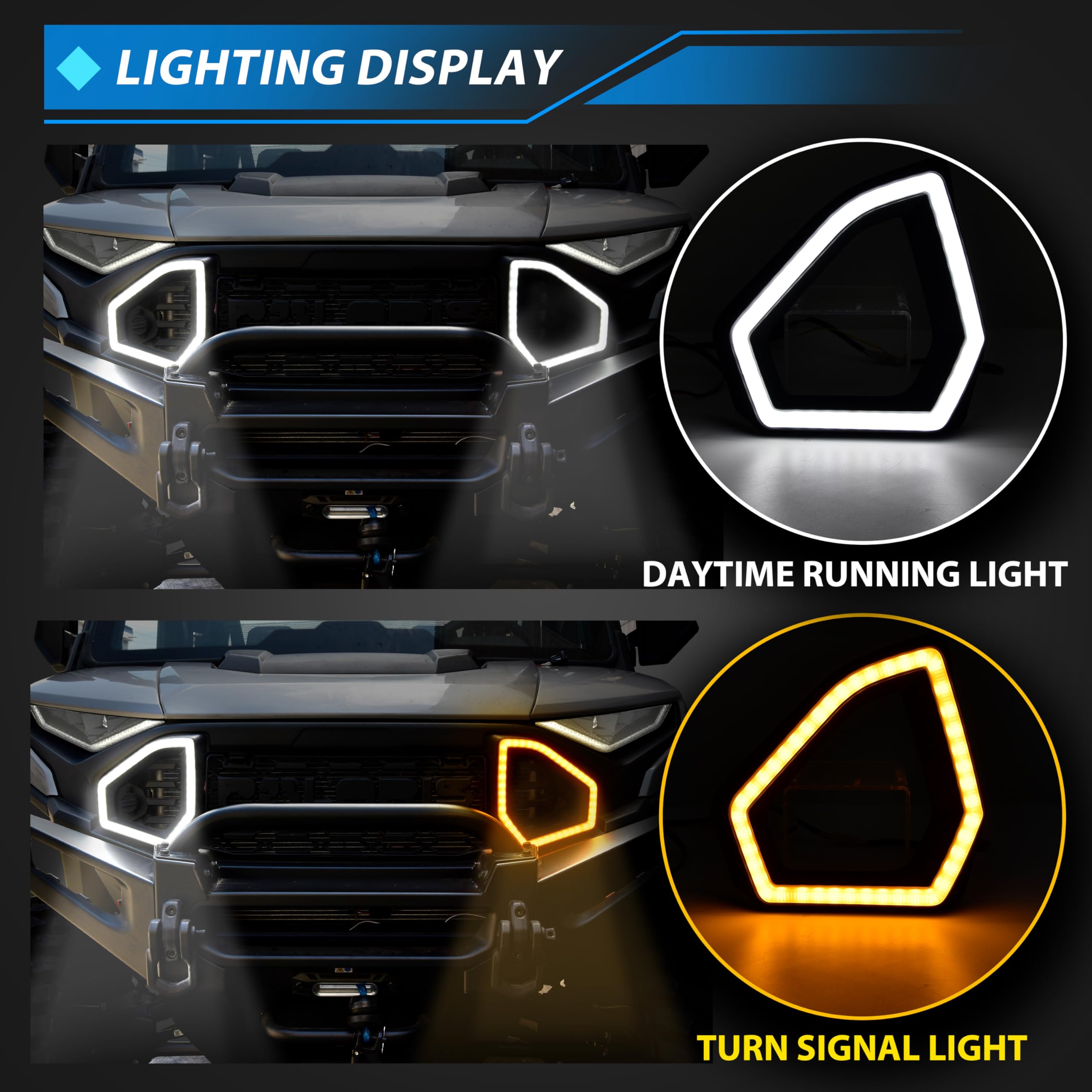 SLORIMOD Front Accent Lights for Ranger XD 1500, LED Front Fascia Accent Signature Light with DRL Turn Signal Auxiliary Spot Light Front Grill Lamp for Polaris Ranger XD 1500 2024 2025 Accessories