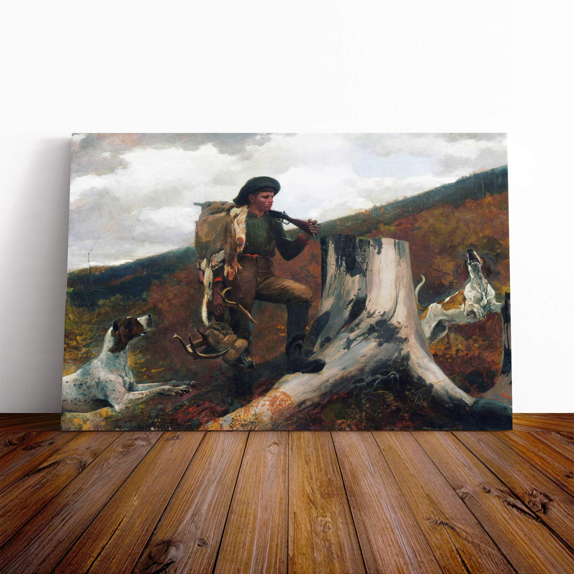 Winslow Homer A Huntsman and Dogs Canvas Print | Gallery Wrapped 30mm Frame Wall Art | 30x20 inches | Ready to Hang | Modern Animal Picture | Living Room Bedroom Lounge Office