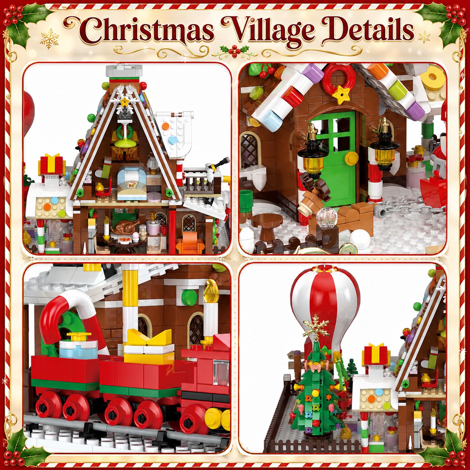 Calendario dell'Avvento 2026, casa di pan di zenzero, mini set con luce, conto alla rovescia di 24 giorni, villaggio di Natale, strada principale, kit con albero di Natale, treno, mongolfiera