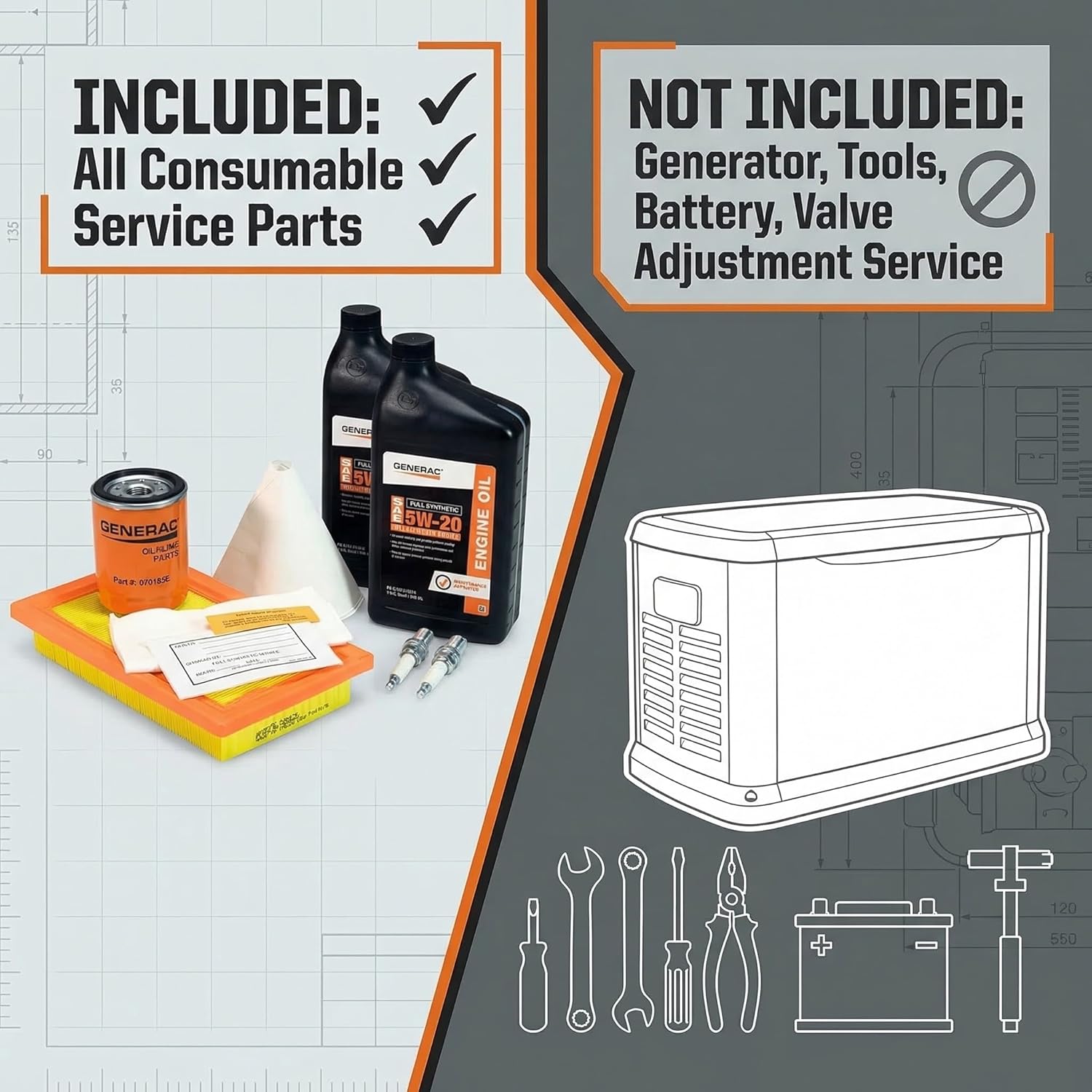 Generac 5W-20 Maintenance Kit for 20Kw-26Kw 999cc Generators (Replaces A0002074712)