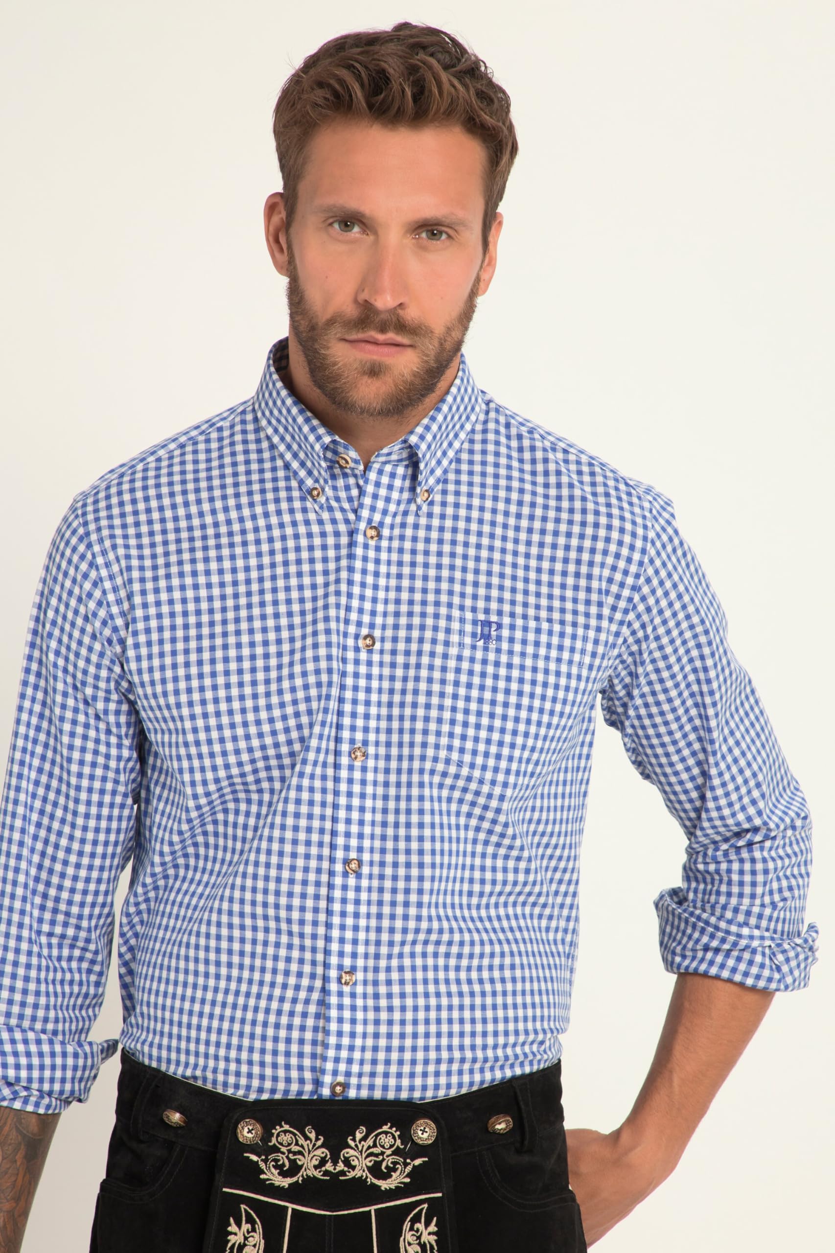 JP 1880 Camisa de Cuadros Uniforme, Manga Larga, Cuello Abotonado, Modern Fit 748509