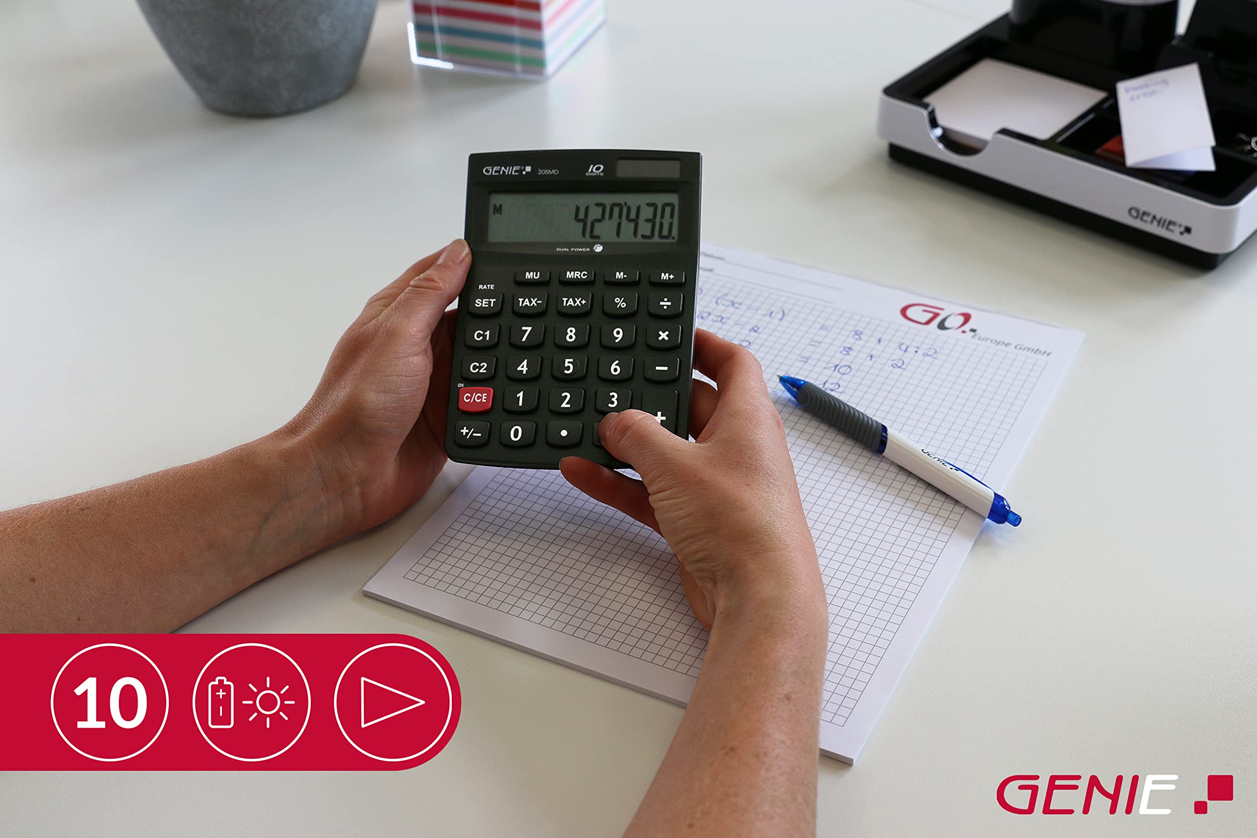 Genie 205 ECO Tischrechner 10-stellig - Solar Mit Blauer Engel Auszeichnung