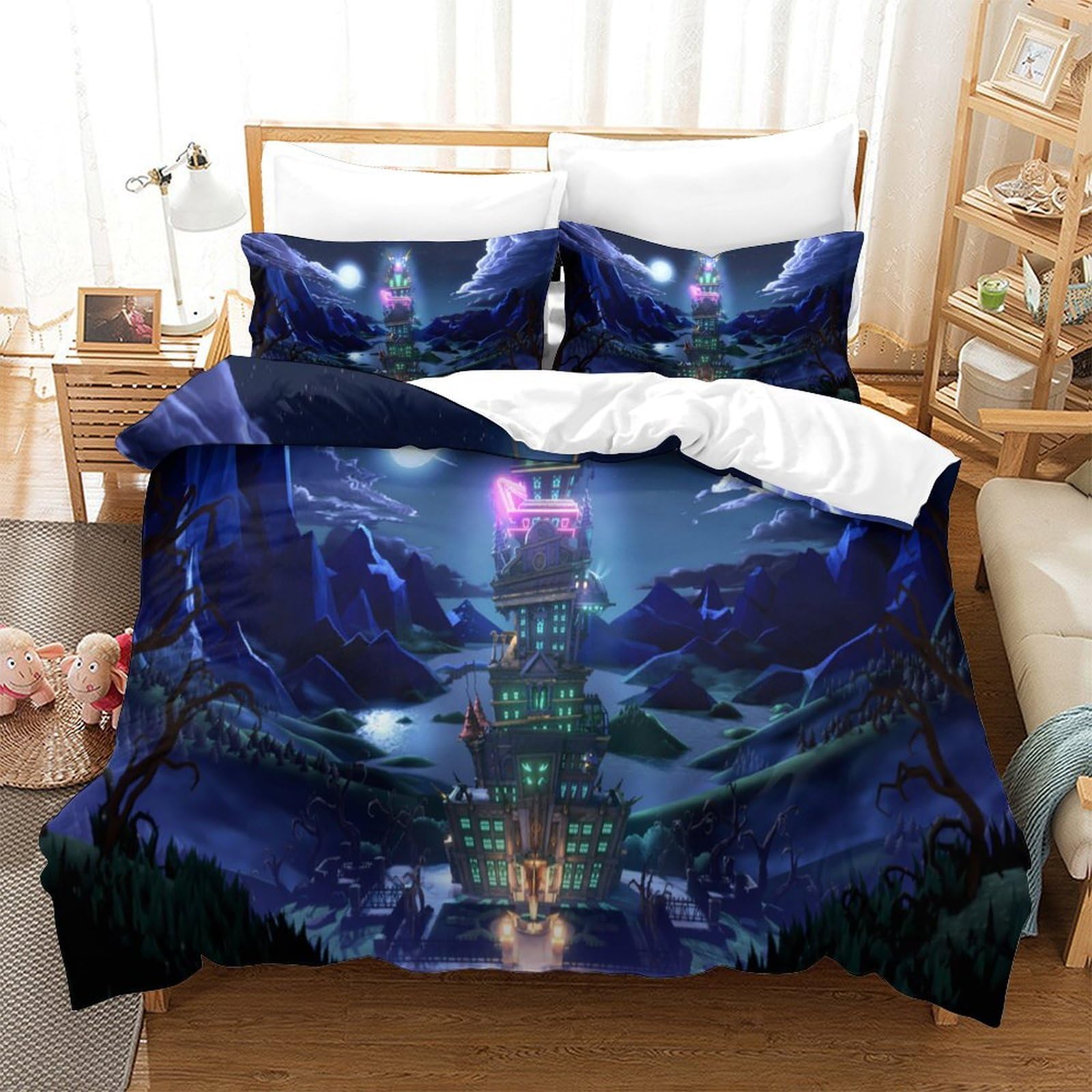 Torre della fantasia Impressione 3D 3 pz coperteletto Arte fantasy notturna fodera per edredone microfibra ipoallergenica antiacari per bambini ragazzi adulti Super king（260x220cm）