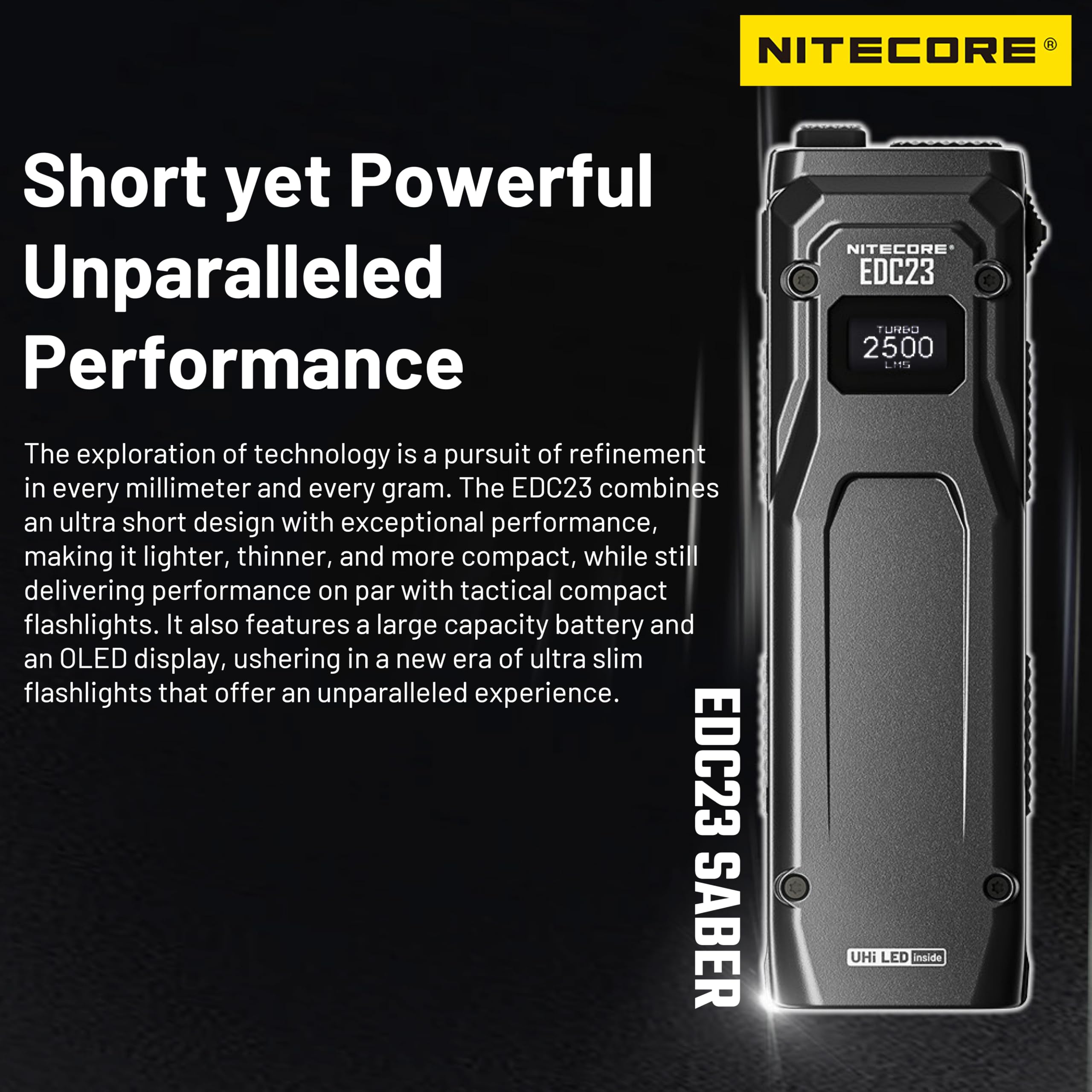 Nitecore EDC23 2500 Lumen Ultra Slim Pocket Tactical EDC Flashlight, Black - Image 2